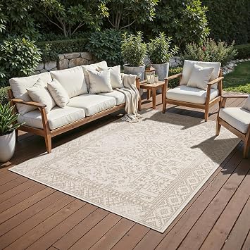 Oriental Weavers Row Zarina ZAR06 - Machine Woven Indoor/Outdoor Area Rug - 710" x 10 - in Beige/Ivory - Traditional Style Patio, Deck, Porch, Living Area Rug