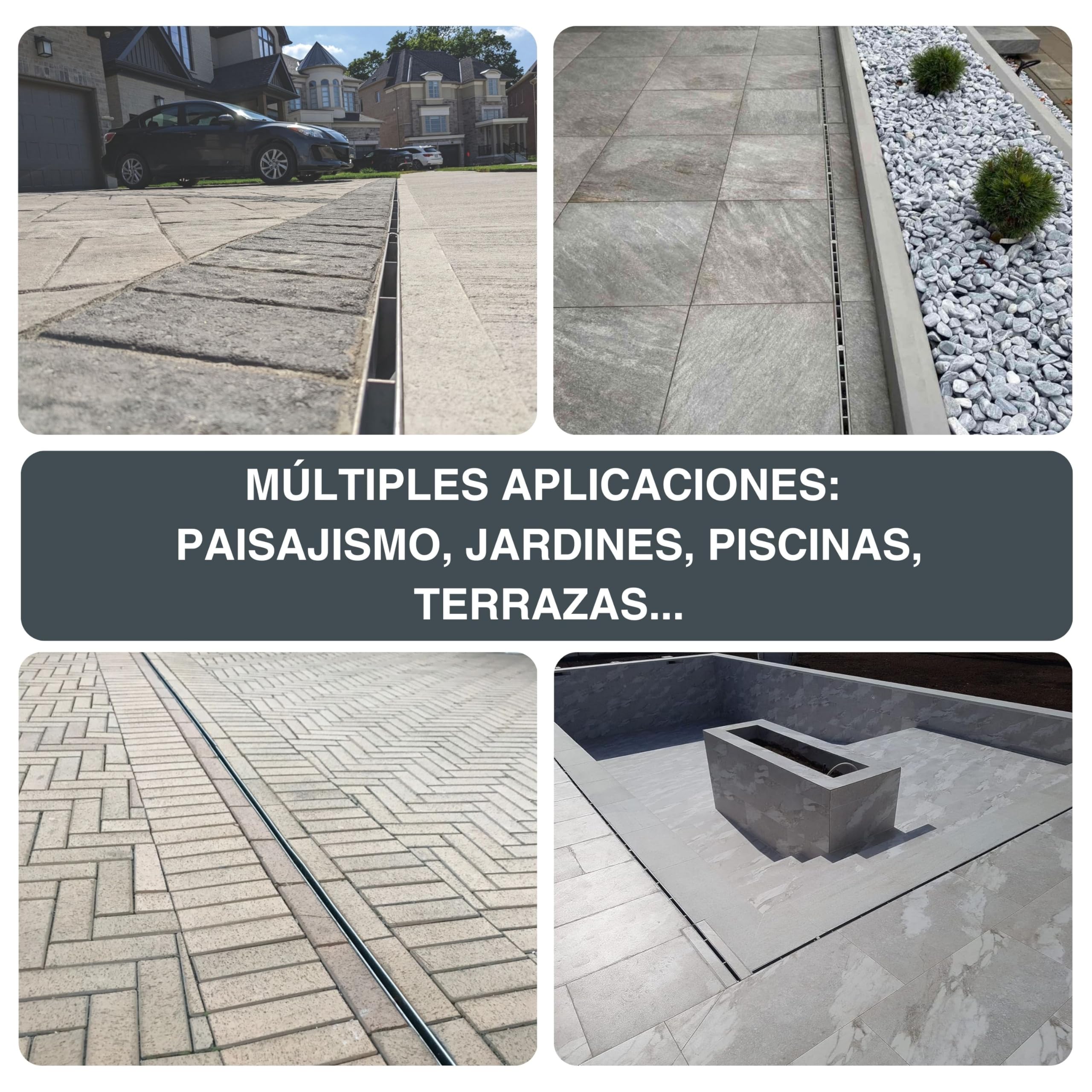 VODALAND - Canal de Drenaje con Rejilla Oculta Ranurada de Acero Inoxidable - Kit de 3 Metros para Jardín, Aguas Pluviales y Desagüe | Solución Elegante y Funcional para Exteriores