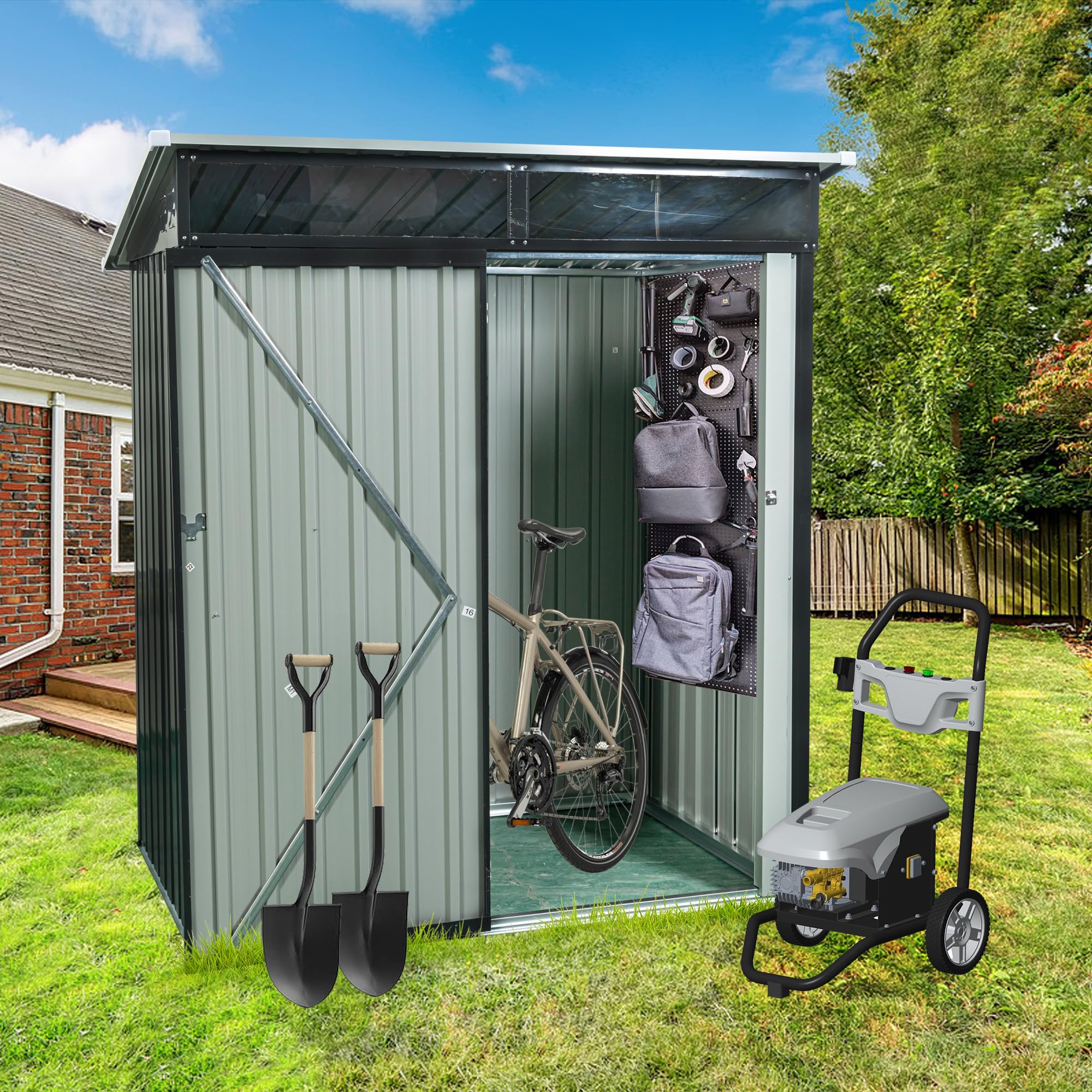 Amazon | 物置 屋外 大型 スチール 幅164×奥行111×高181cm 大容量 戸外 