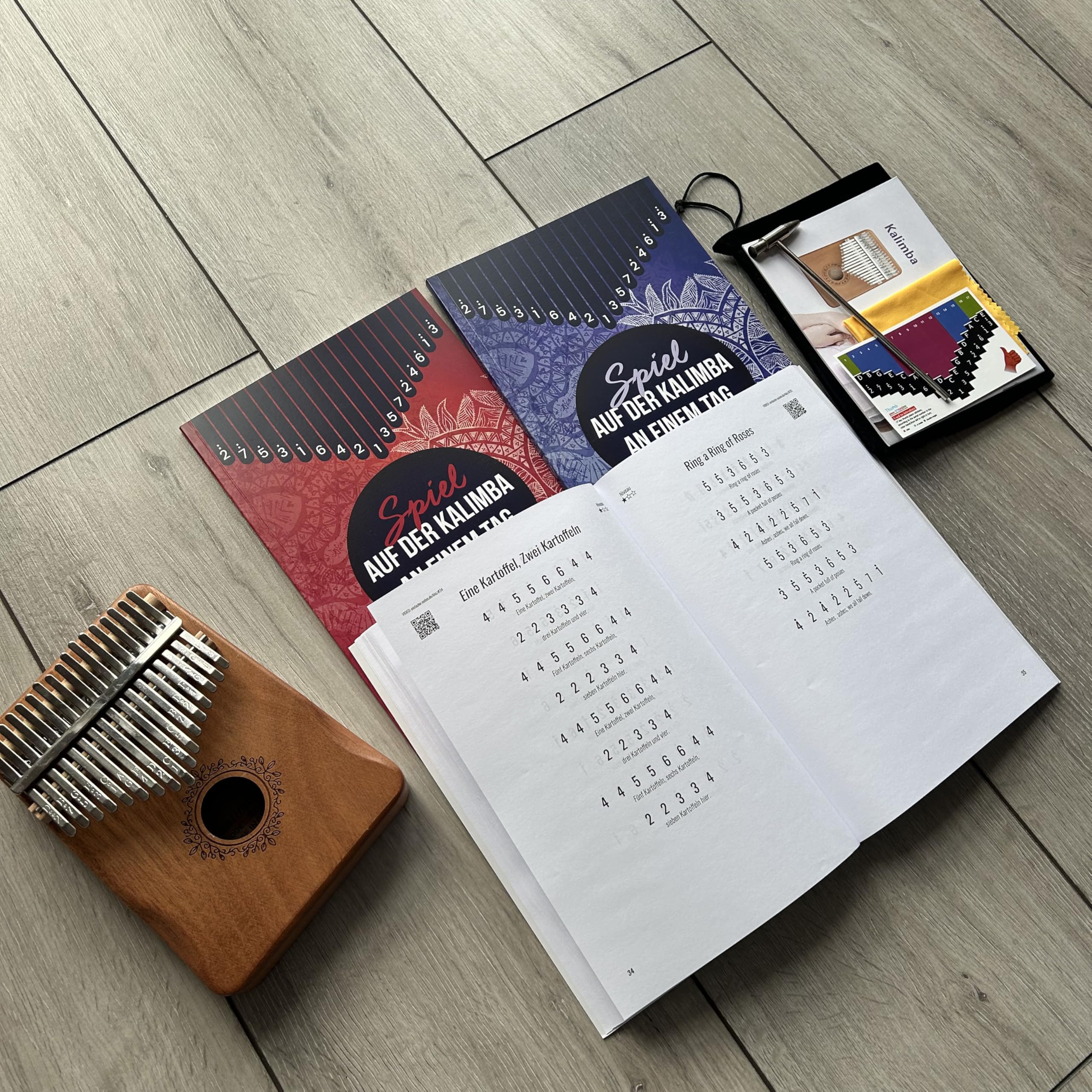 Spiel auf der Kalimba an einem Tag! Mega-Paket: Kalimba mit 17 Tasten + 3 Bücher für Anfänger + 246 einfache Lieder & Videoaufnahmen