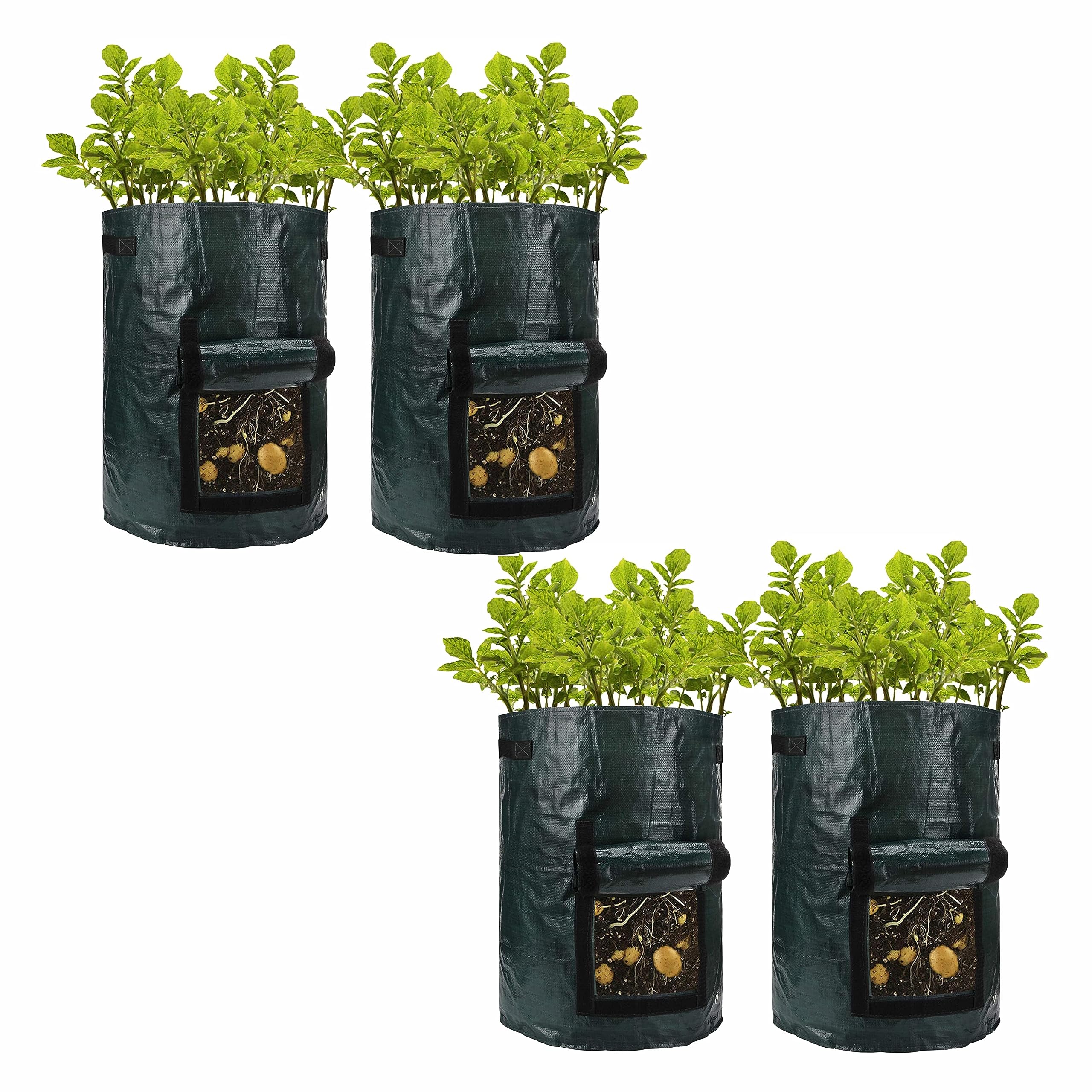 Sul Four Pack Potato Grow Bag Garden Plant Bags 10 Gallon Pots With Window Flap & Handle Plant Growing Bag For Potatoes, Tomato,Carrot Strawberry (Four Pack)