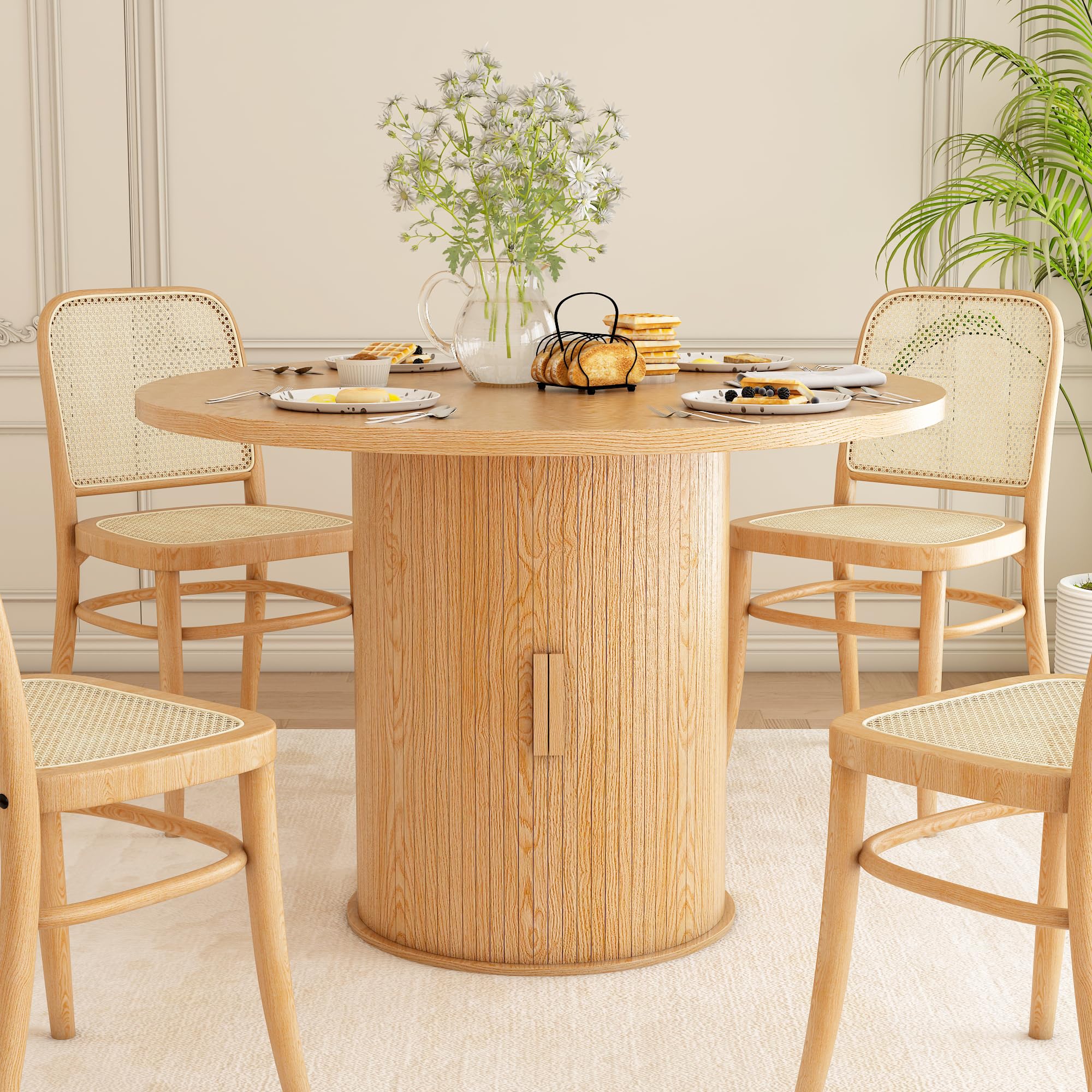 Esstisch Rund 110 cm mit 2-lagigem Stauraum, Küchentisch mit stabilem Metallgestell, Runde Moderne Esstische für 2–4 Personen für Esszimmer, Küche, Homeoffice (Helle Eichenfarbe)