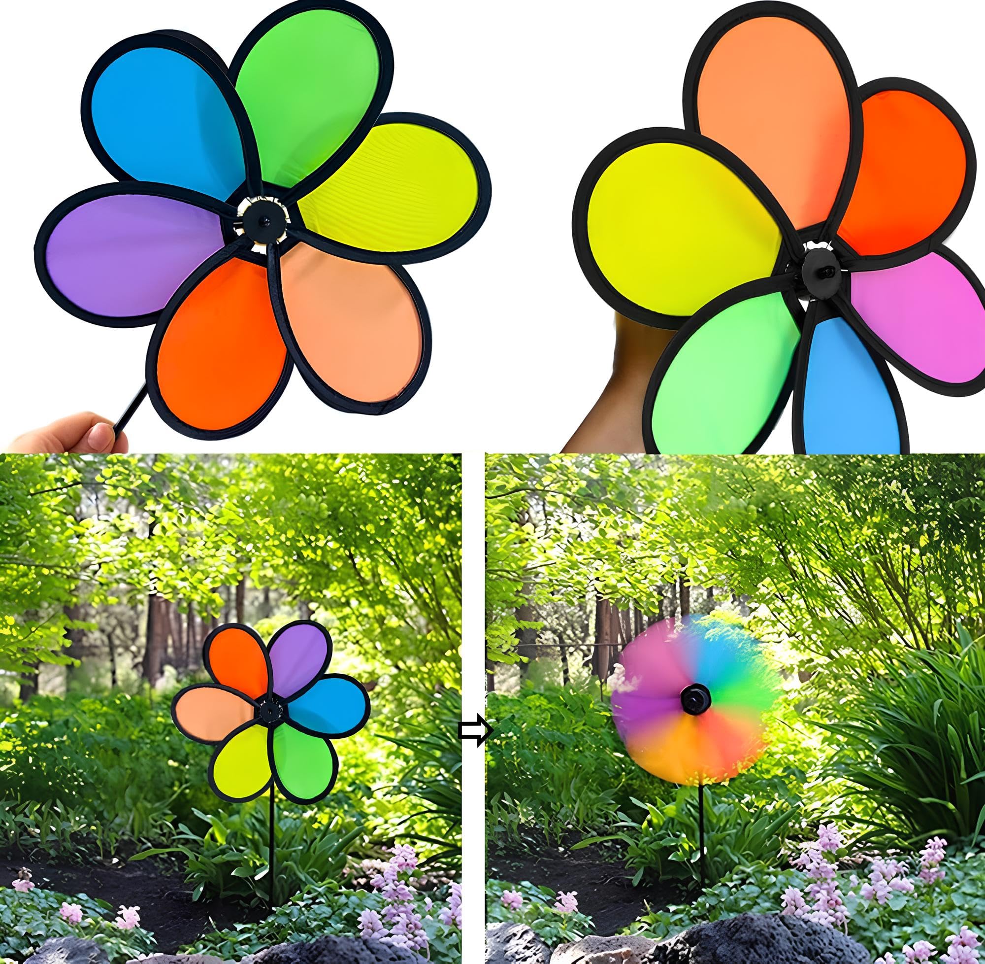 Girandola a Vento Mulino a Vento Giardino Scaccia Uccelli Diametro cm 28 Girandola Altezza 68 cm Girandola + Bastone Girandola Bambini Adulti Ragazzi Ruota del Vento Cortile Giardino Terrazza Balcone