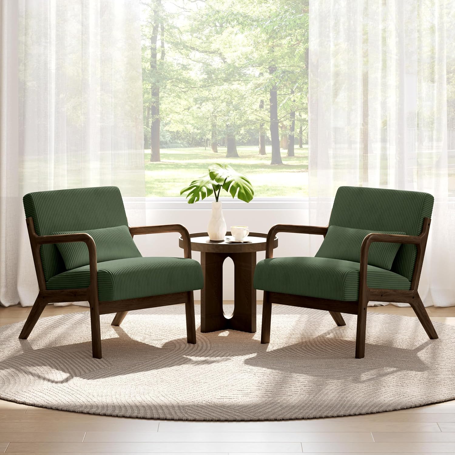 Sillón Acogedor para Sala, Pana Verde Oscuro, 2 Piezas