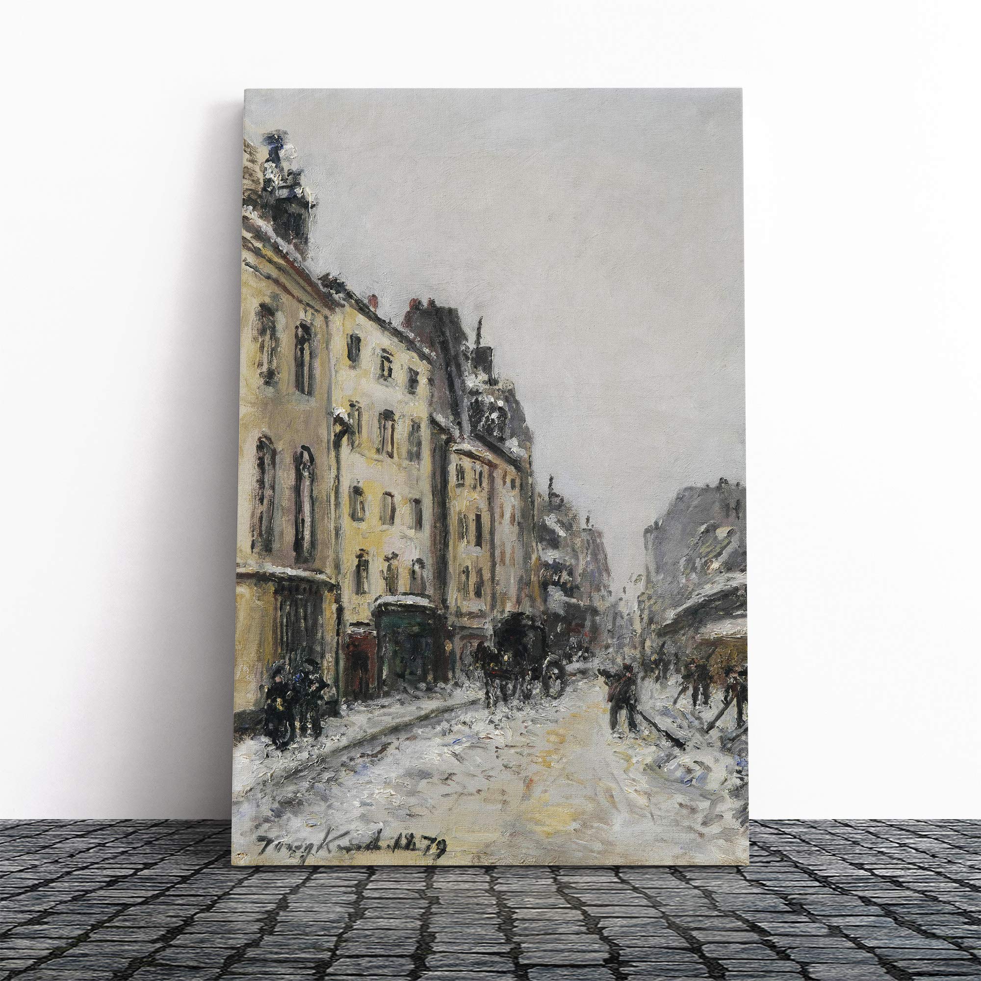 Johan Jongkind Snow Street Canvas Print | Gallery Wrapped 30mm Frame Wall Art | 24x16 inches | Ready to Hang | Modern Landscape Picture | Living Room Bedroom Lounge Office