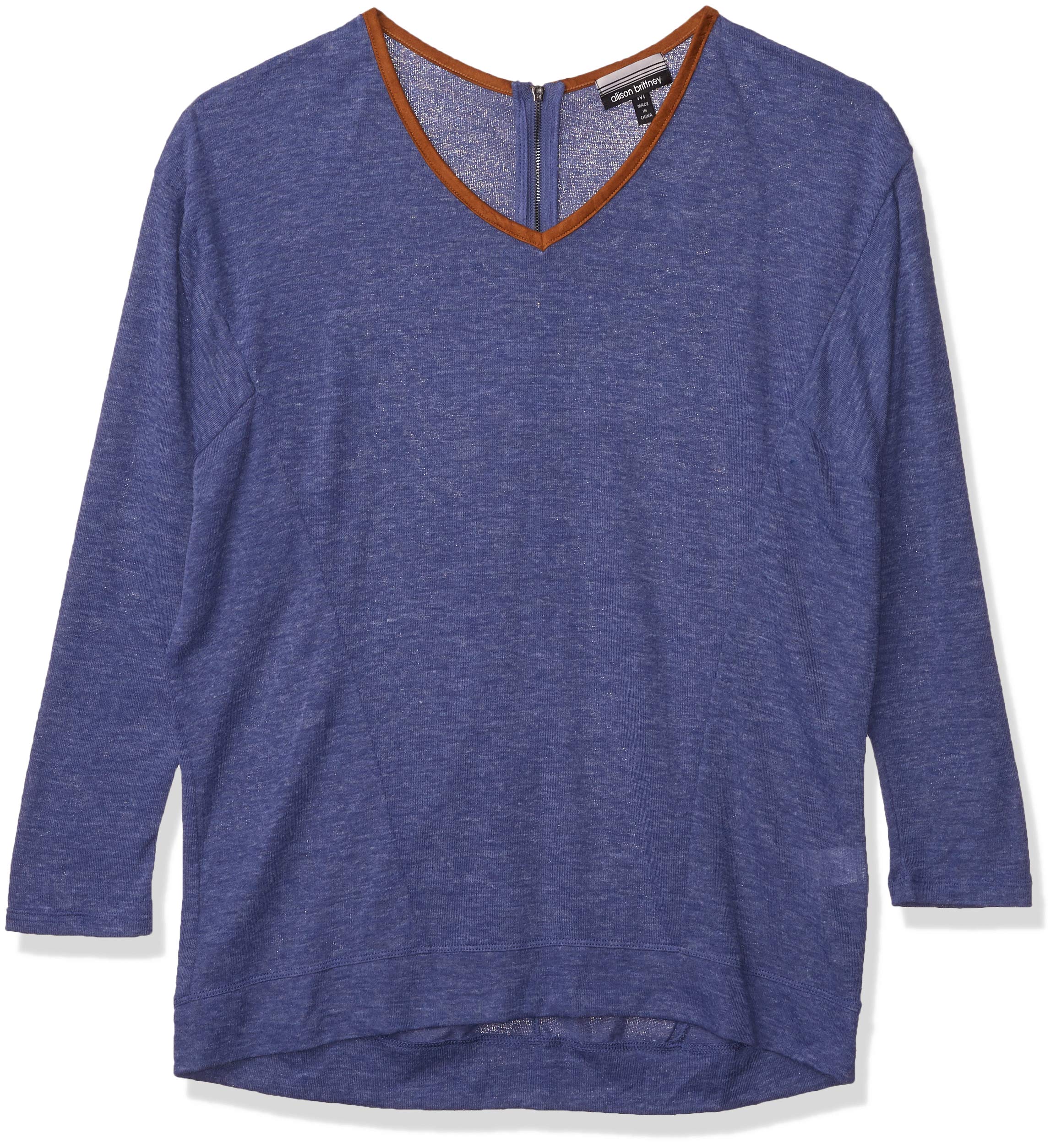 Allison BrittneyWomen's Long Suede Trim V-Neck High-Lo Dolman Sleeve Top