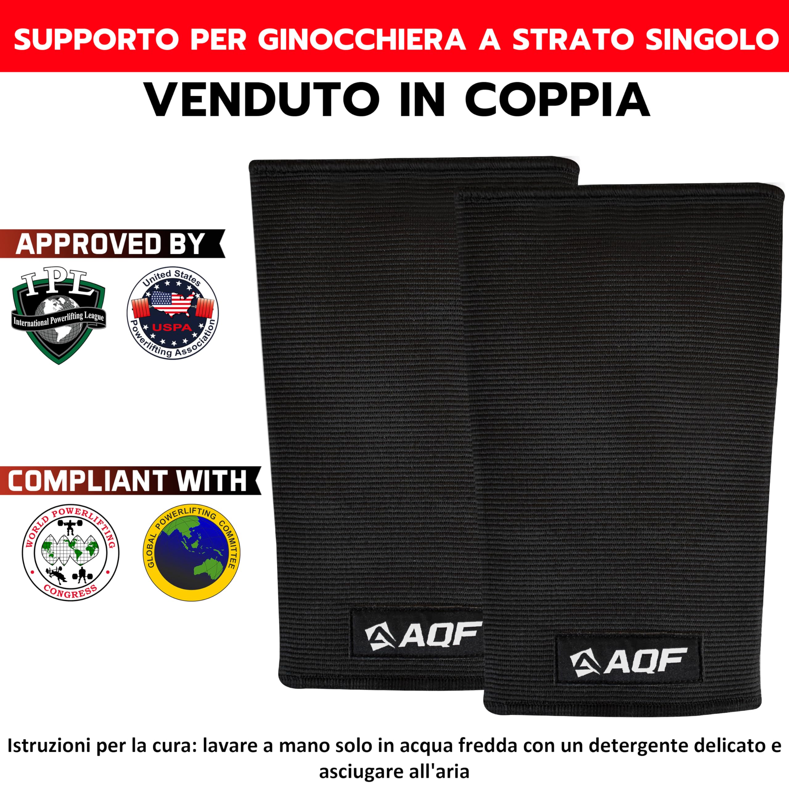 AQF Ginocchiere Palestra - Singolo, Doppio e Triplo Ginocchiere Powerlifting - Ginocchiere Uomo e Donna, Knee Support for Stacchi, Squat, & Pallavolo