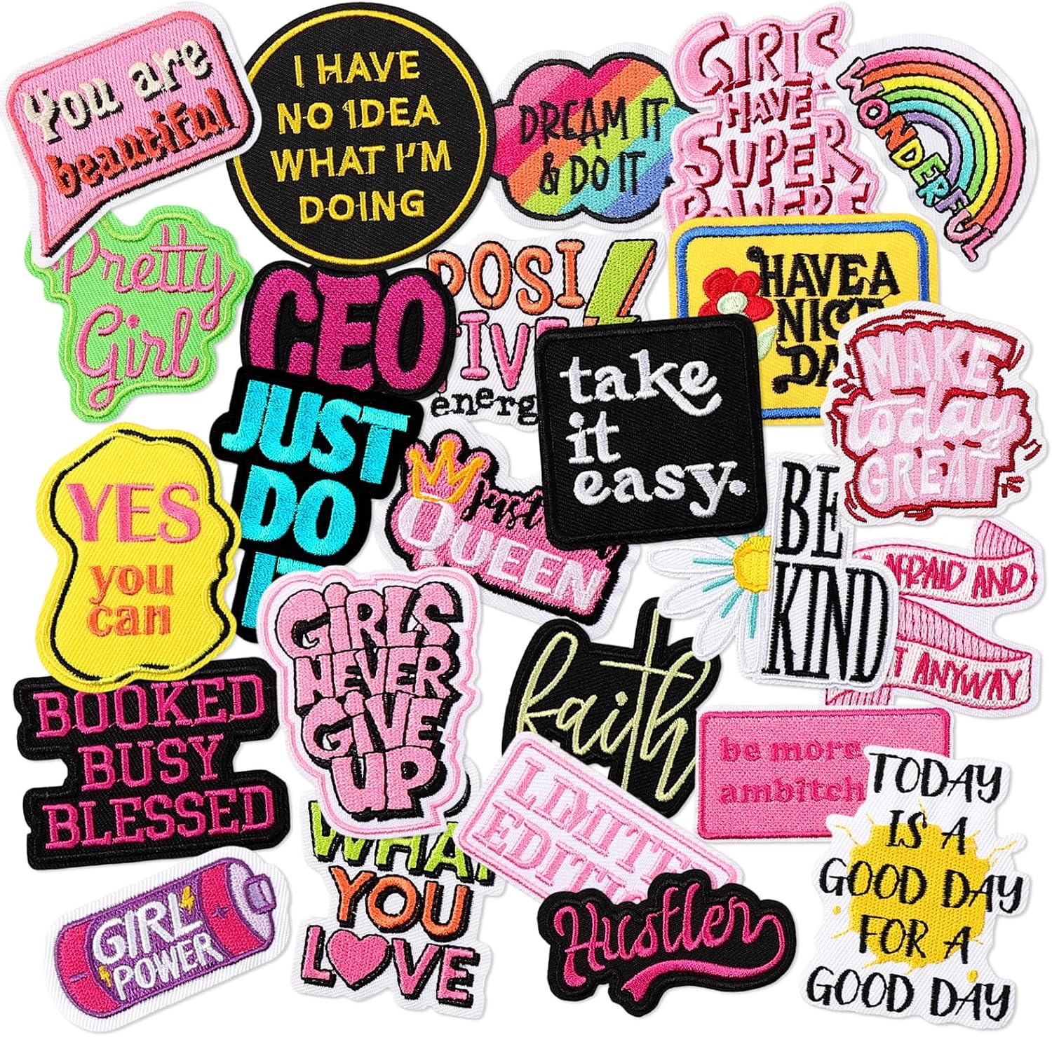 25Pcs Phrase Iron on Patches for Clothes Assorted Styles Girls Power Embroidered Patches Trucker Hat Patches Cowgirl Sew on Patch Repair Patches for Hats Backpacks Pants Jacket DIY Accessories