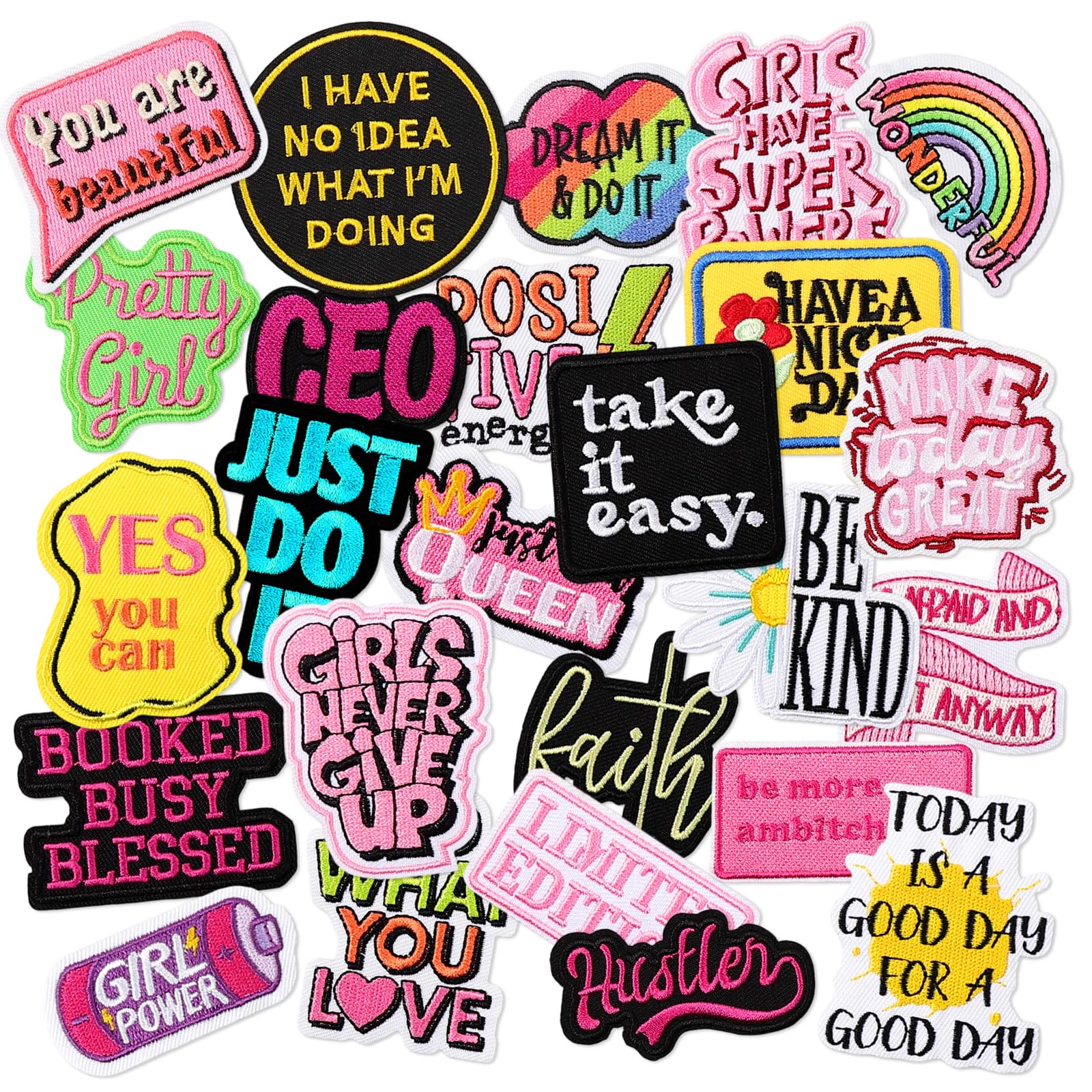 25Pcs Phrase Iron on Patches for Clothes Assorted Styles Girls Power Embroidered Patches Trucker Hat Patches Cowgirl Sew on Patch Repair Patches for Hats Backpacks Pants Jacket DIY Accessories