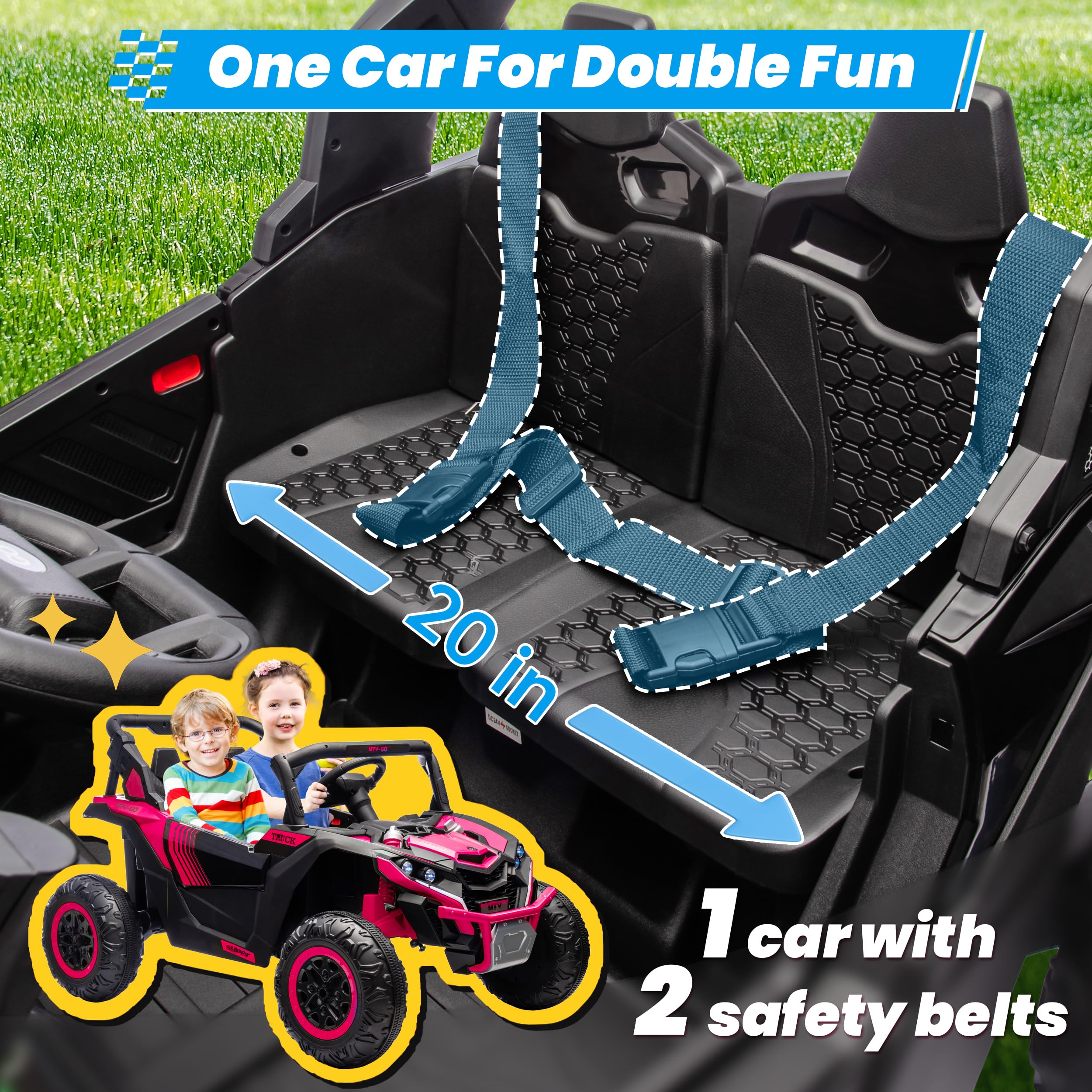 24V Ride on Car 2 Seater Ride on Toys for Big Kids 4WD 4X200W Off-Road Powerful UTV Ride on Truck Electric Vehicle Birthday Gift for Boys & Girls Ages 3-8, Blue - 4