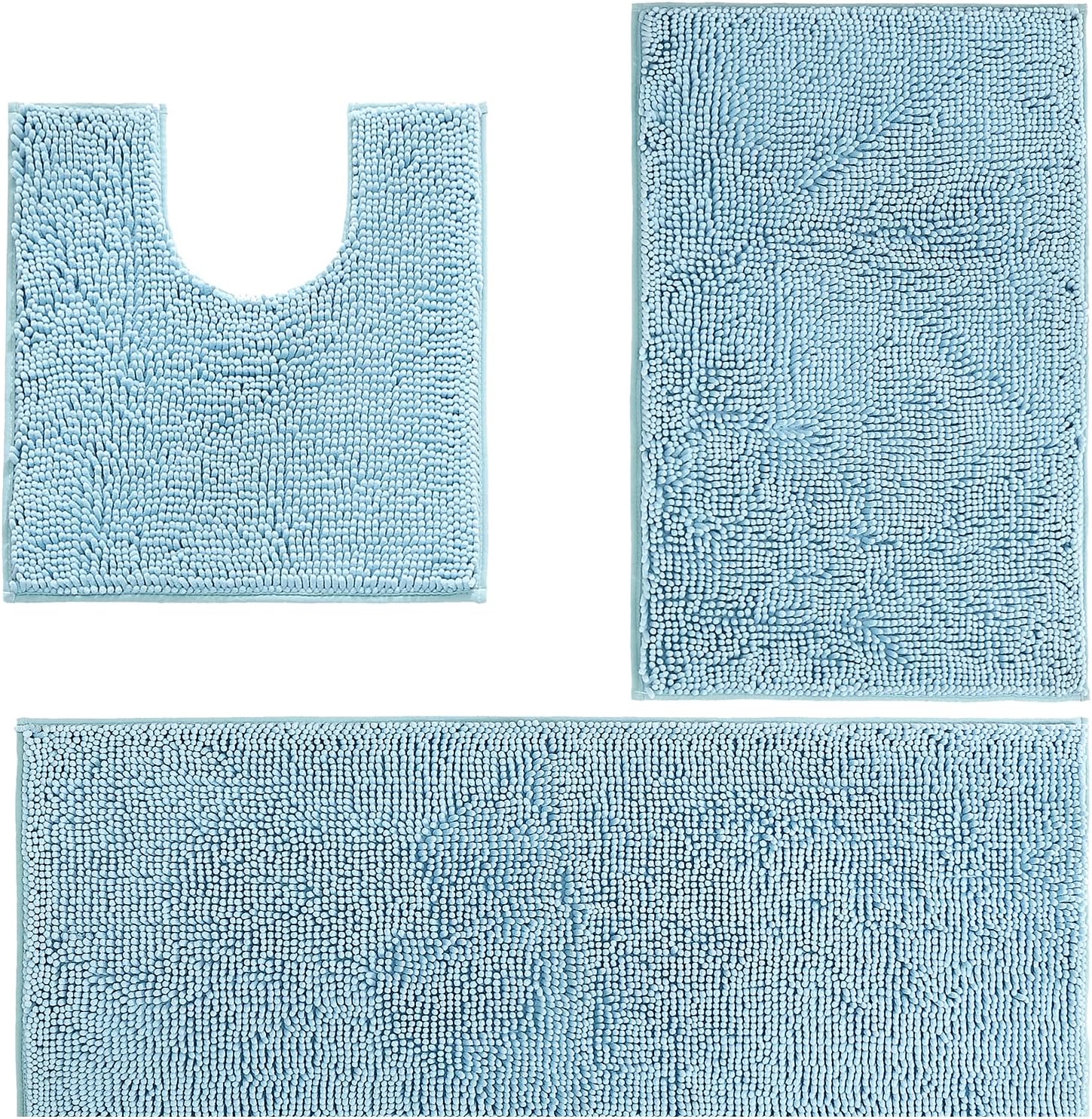 AinDen Bathroom Mat, Non-slip Bath Mat Set 3 Pieces Absorbent Toilet Rug for Bathroom, Bedroom, Kitchen, 20x20in 50x50cm/16x24in 40x60cm/20x32in 50x80cm (Light Blue)