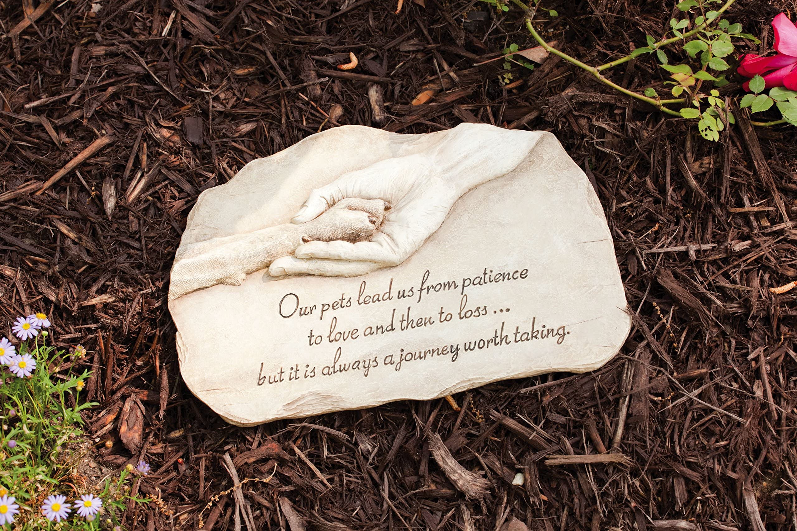 Evergreen Garden Dog Paw in Hand Devotion Painted Polystone Stepping Stone - 12”W x 0.5”D x 7.5”H…