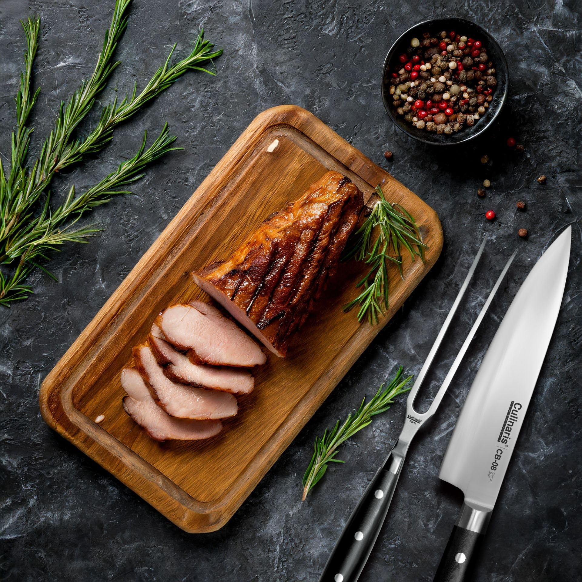 Culinaris Fleischgabel, Gabellänge 19 cm aus lebensmittelfreundlichem rostfreiem Edelstahl. Bratengabel Grillgabel mit dreifach genietetem ergonomischen Hartharz Griff