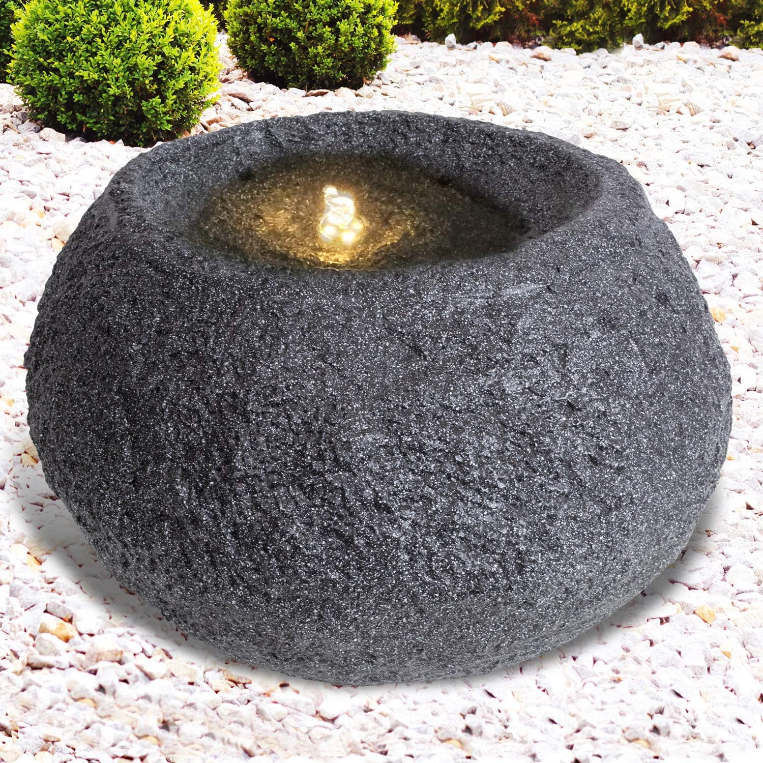 Gartenbrunnen, Brunnen, Zierbrunnen, Zimmerbrunnen, Springbrunnen, Brunnen mit LED-Licht 230V Wasserfall Wasserspiel für Garten, Gartenteich, Terrasse (Granit-QUELLSTEIN dunkel)