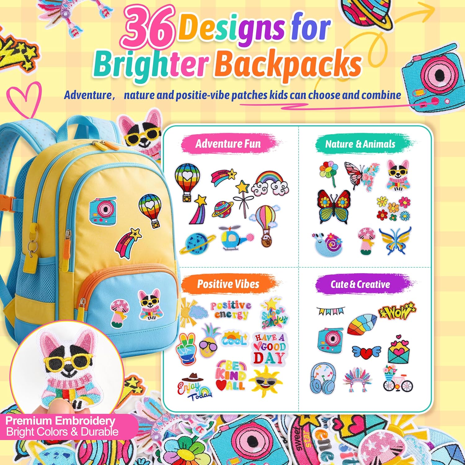 KINGSOW Bright Self Adhesive Patches: 36PCS Embroidered Patch for Backpacks