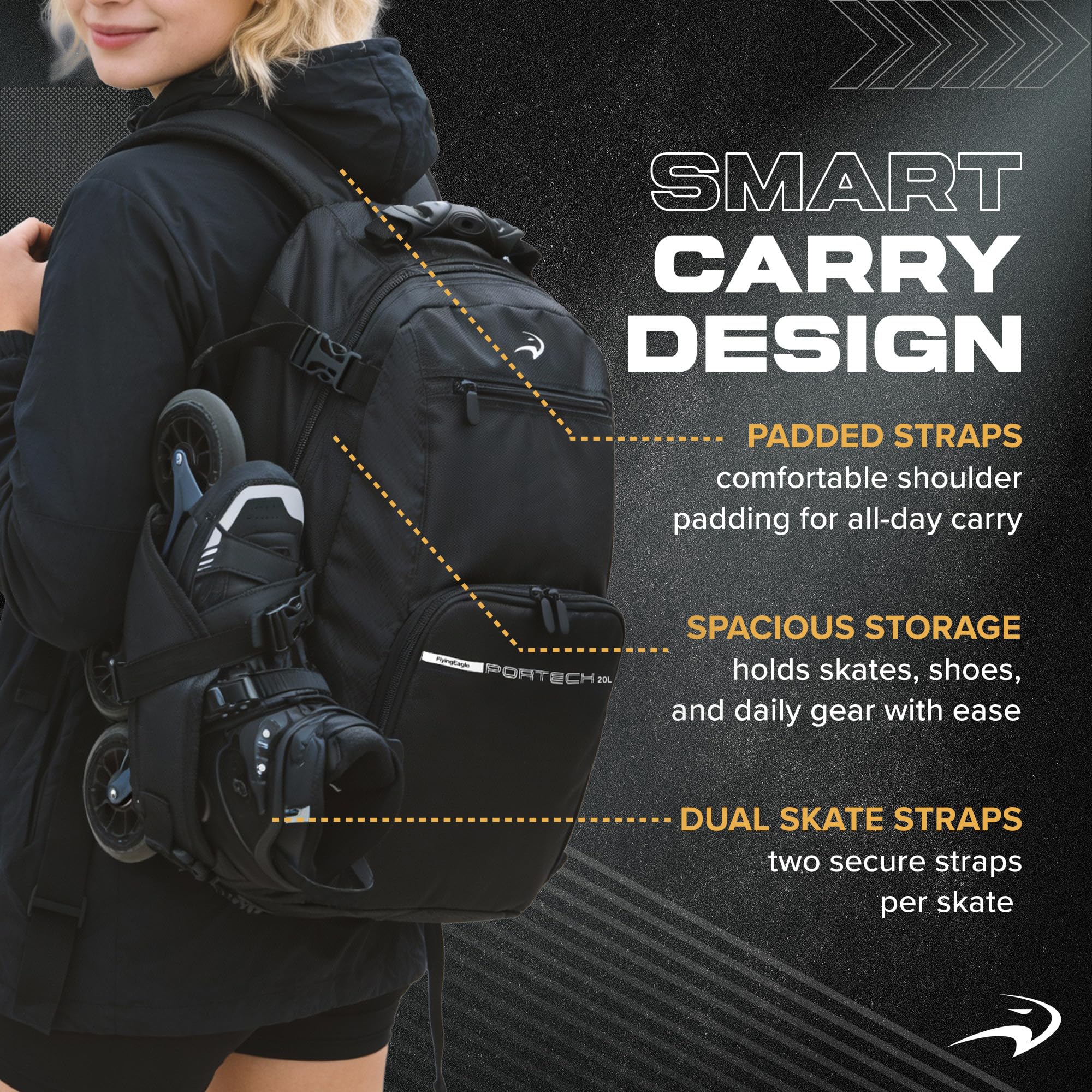 Flying Eagle Portech - Mochila de viaje, mochila deportiva para patines en línea, bolsas de patinaje, bolsa de viaje, bolsa de patinaje en línea para mujeres y hombres, organizador de equipos