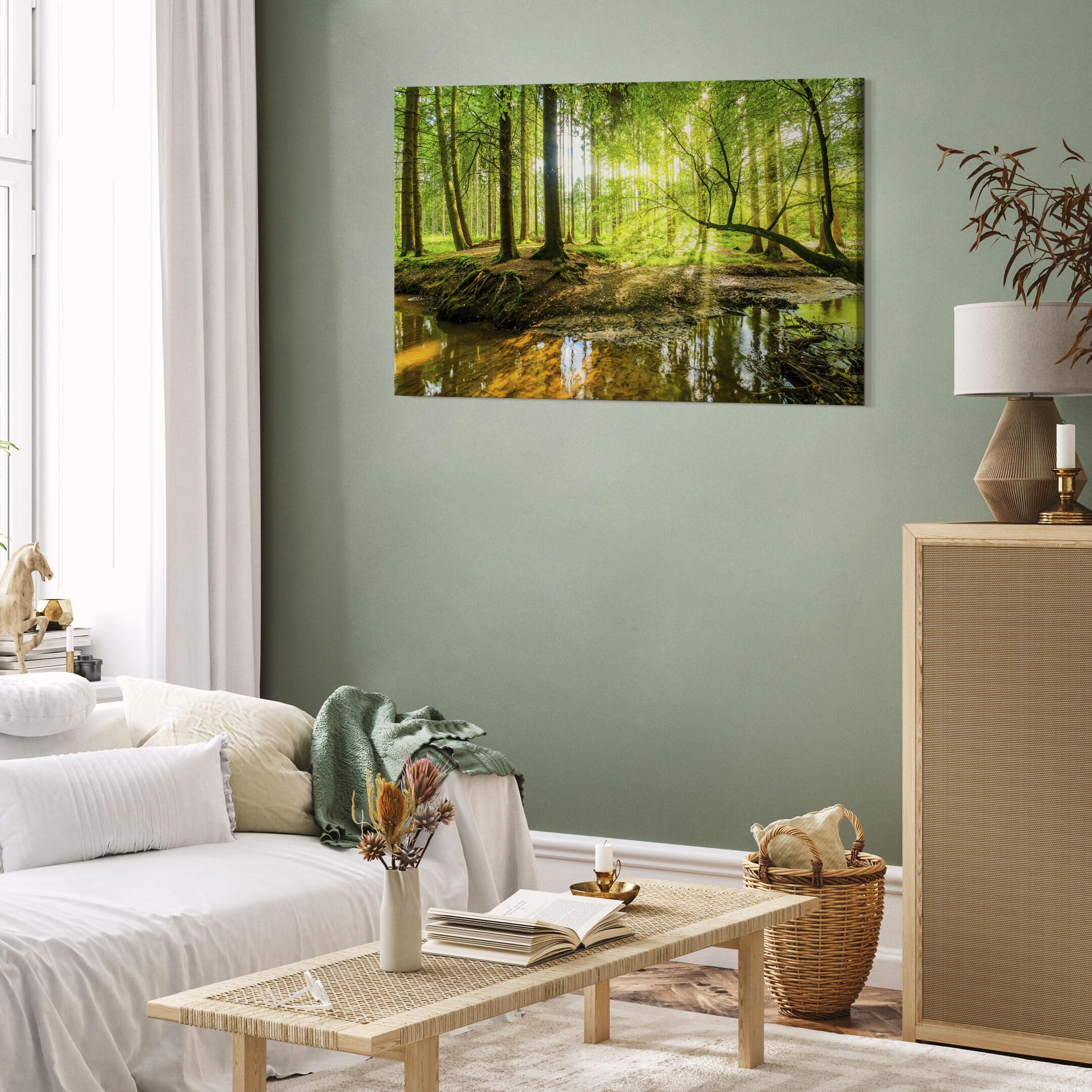 LUMASOUL Wandbilder Wohnzimmer Leinwandbild Wald 120x80 cm