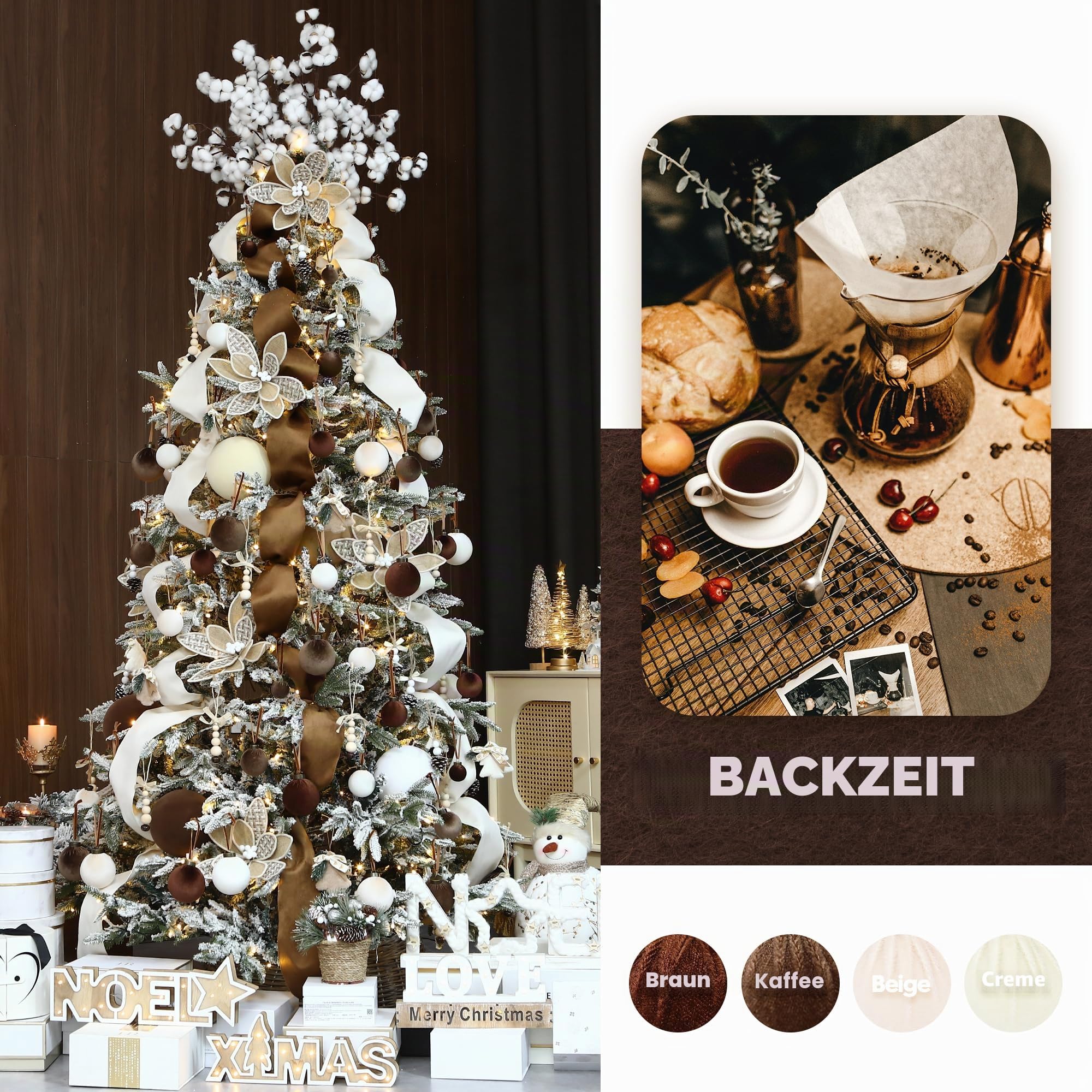 Sea Team 32er-Set beflockte Samt Weihnachtskugeln Verschiedene Größen Creme