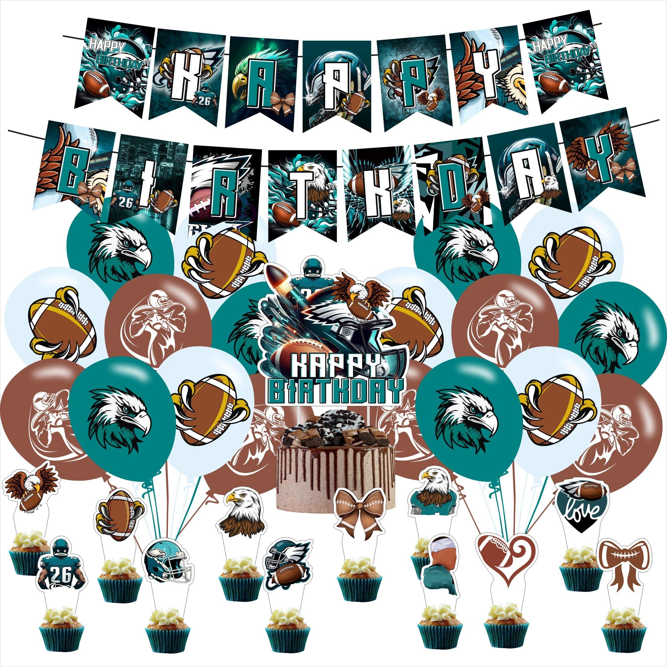 L-Y For Eagle Football Birthday Party Supplies,Party Decorations Set Include Banner,Balloons,Cake Cupcake Toppers,for Boys Girls Theme Football Party.