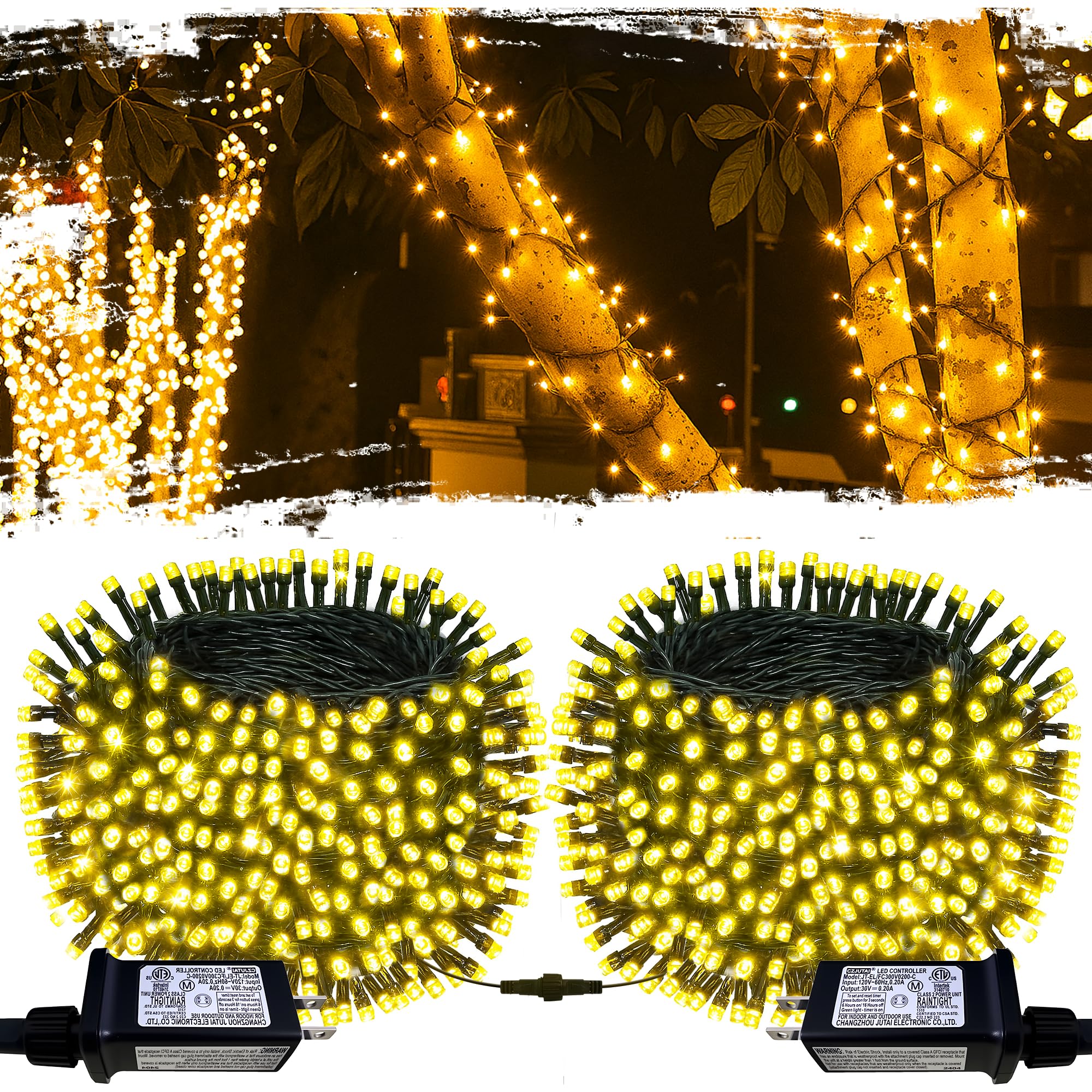 Photo 1 of [2 Pack] Christmas Lights Outdoor, 210FT 600LED Connectable String Lights Waterproof, Twinkle Lights with 8 Modes, Christmas String Lights Indoor Green Wire for Yard Party Christmas Decorations