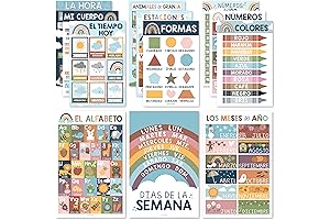 12 Boho Spanish Posters for Classroom: Spanish Educational Wall Decorations