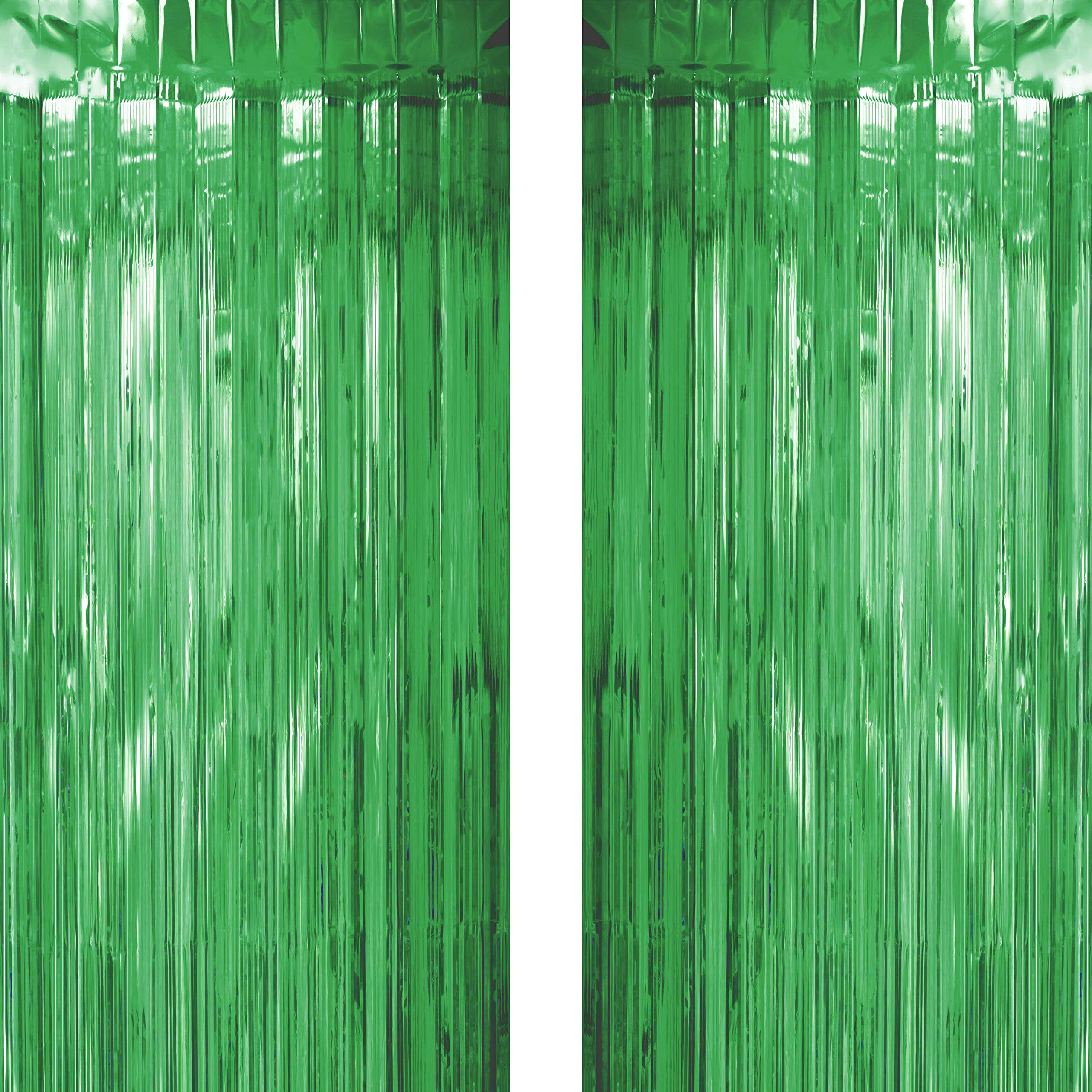 Green Tinsel Foil Fringe Curtains Decorations - Jungle Safari Baby Shower Birthday Wedding Bridal Shower Party Photo Backdrops Props Decorations, 2pc