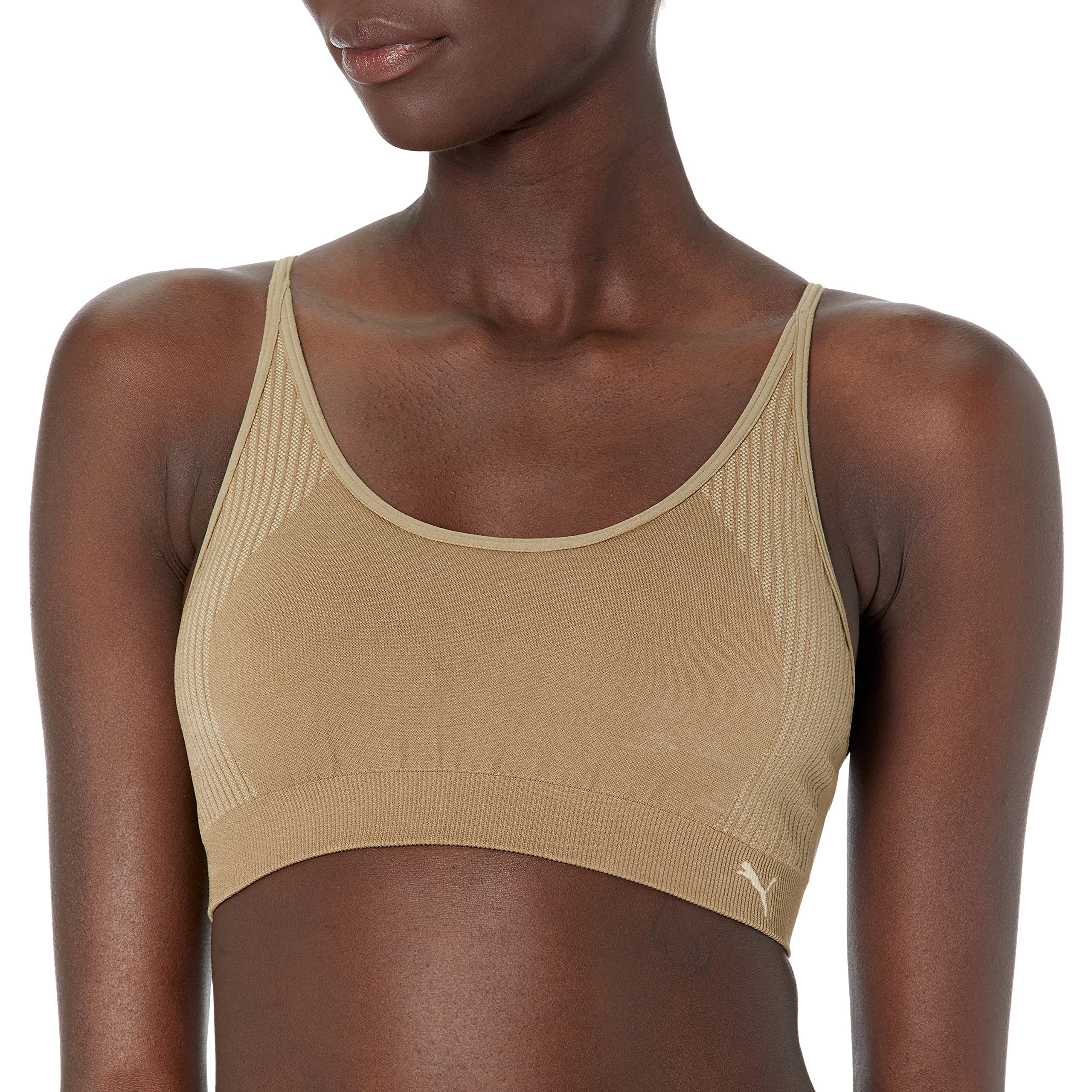 PUMAwomens Low Impact Strappy Seamless Sports Bra, Covert Green-spray Green, Large US