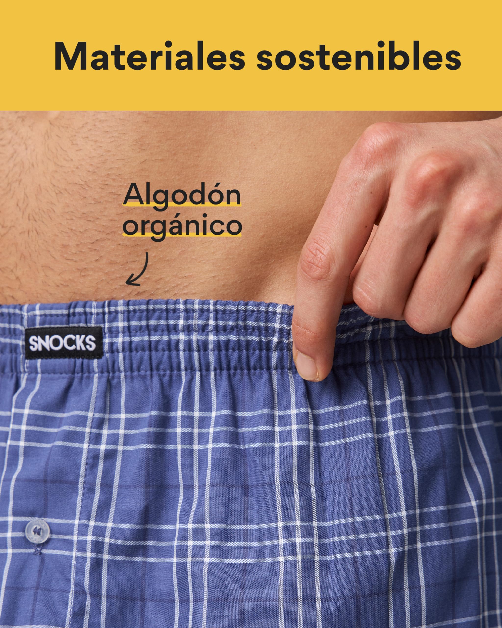 Snocks Calzoncillos Americanos para Hombre de algodón orgánico - Pack 3 Boxers de Tela (Talla S-4XL) - Calzoncillos Boxers de Tela Hombre sin Etiqueta Molesta