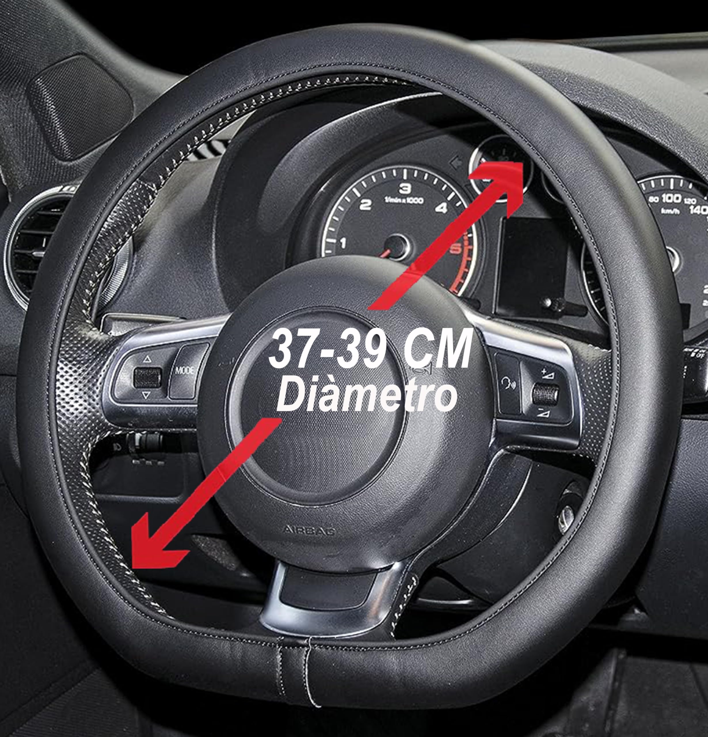 Funda De Volante De Carro Funda Para Volante Universal - Piel Sintética Antideslizante (37-38 Cm, Negro) Fundas Para Volantes De Coche