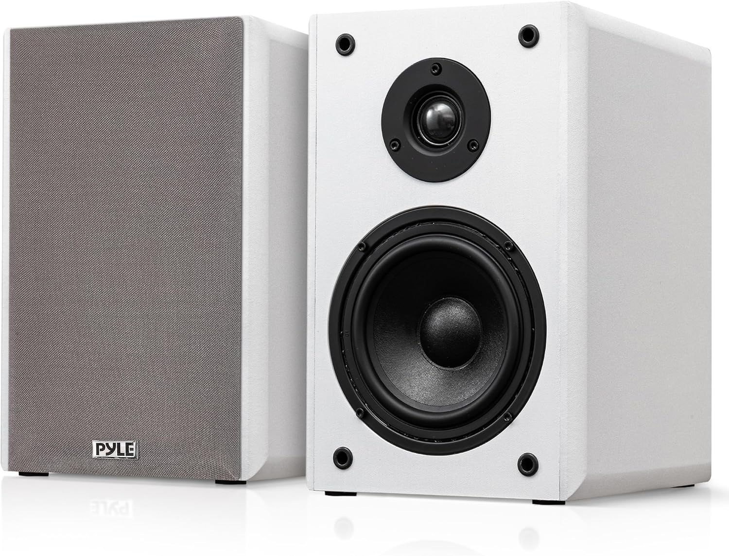 6.5” Bookshelf Speakers, Pair of Wired Bookshelf Speakers with Wall Mount Brackets, 2-Way HiFi Home Theater with Paper Cone, Soft Dome Tweeter, Compact Design, 11.5” x 7.5” x 9.5”, White