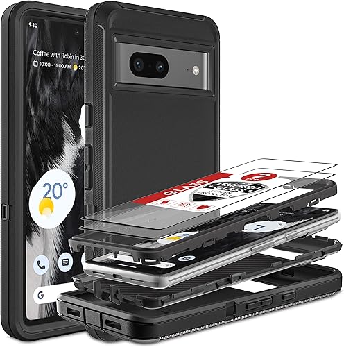 Funda para Google Pixel 7A con 2 protectores de pantalla de vidrio templado, 3 en 1, protección resistente a prueba de golpes para Google Pixel 7A