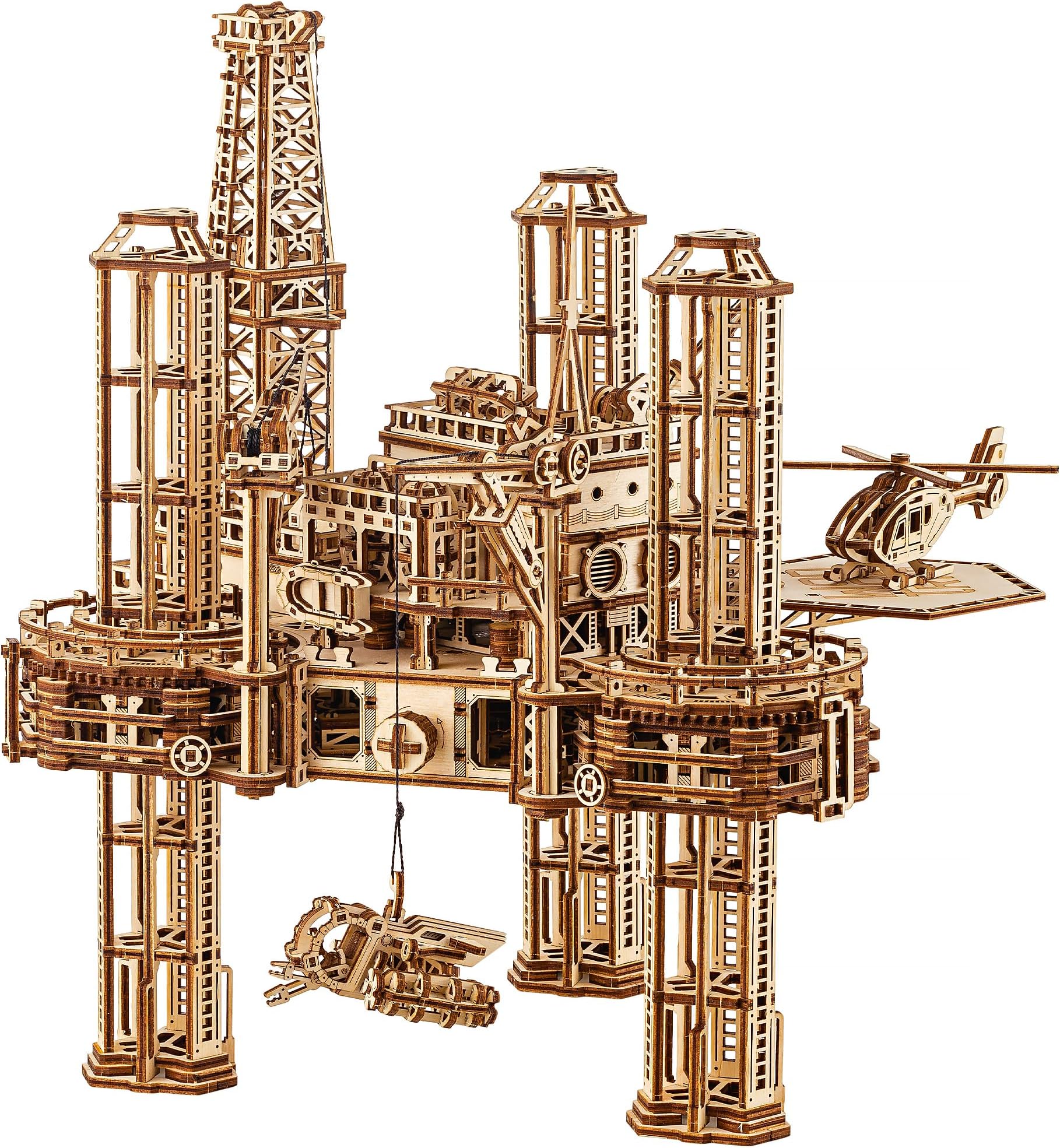 Offshore Rig Platform 3D Puzzle - Interactive Movable Model for Adults and Kids - DIY Engineering Project - Mechanical Wooden Model Kit