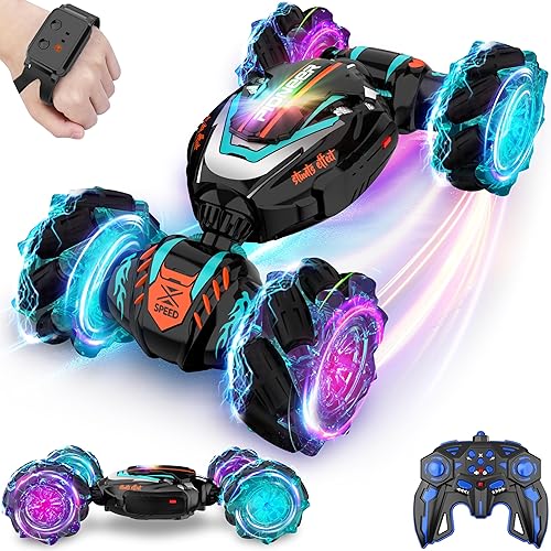 Coche de Control Remoto, Coche de Acrobacias RC con Detección de Gestos, 4WD Transformable Fuera de Carretera para Girar, Coches RC de 2.4Ghz