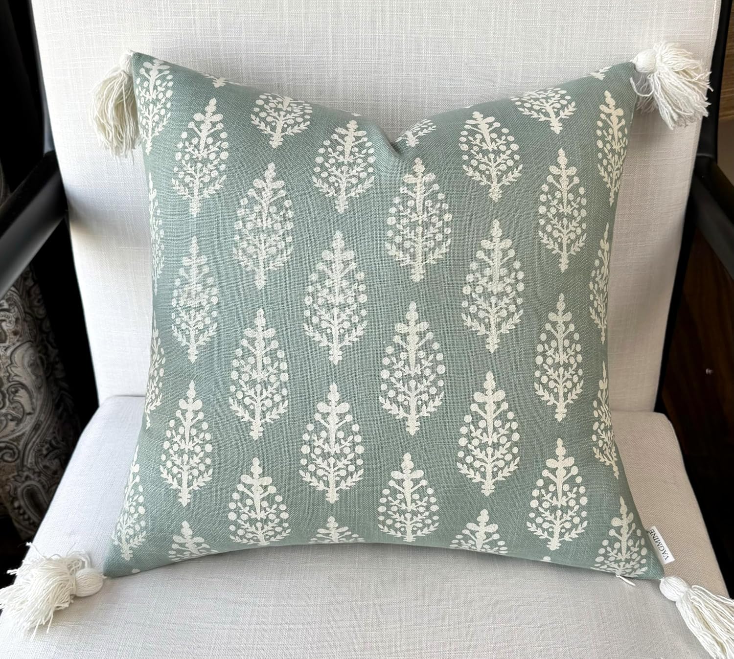 VAGMINE Block Printed Decorative Square Accent Throw Pillow Cover - Sofa, Chair, Couch, Living Room, Bedroom, Farmhouse Home Decor - Chandni Paiseley-Light Teal, 20x20 Inches 20" x 20" (Pack of 1) Light Teal-chandni Paiseley