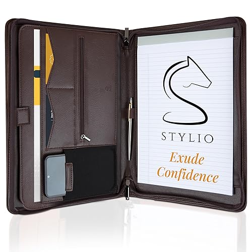 STYLIO Zipper Padfolio Portfolio Binder Organizer (Walnut Color) | Faux