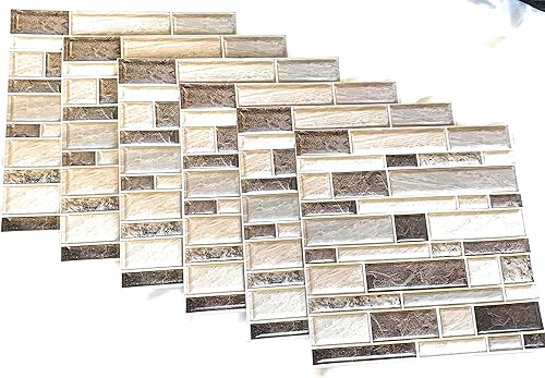 Mosaic Black & Tan - Azulejo de pared autoadhesivo de 12 x 12 pulgadas (paquete de 10 hojas)