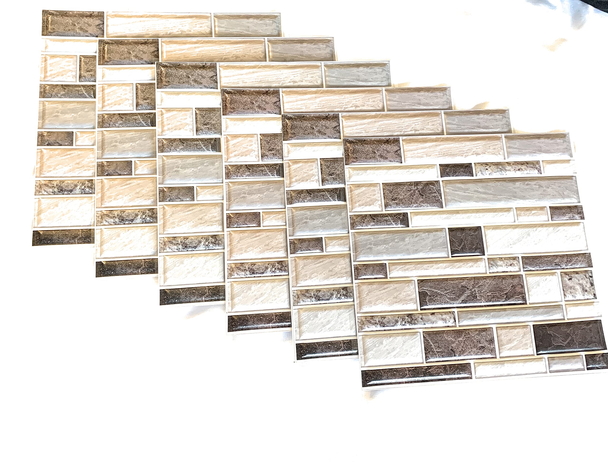 Mosaic Black & Tan Self-Adhesive Wall Tile 12 x 12in Sheet (Pack of 10 Sheets)