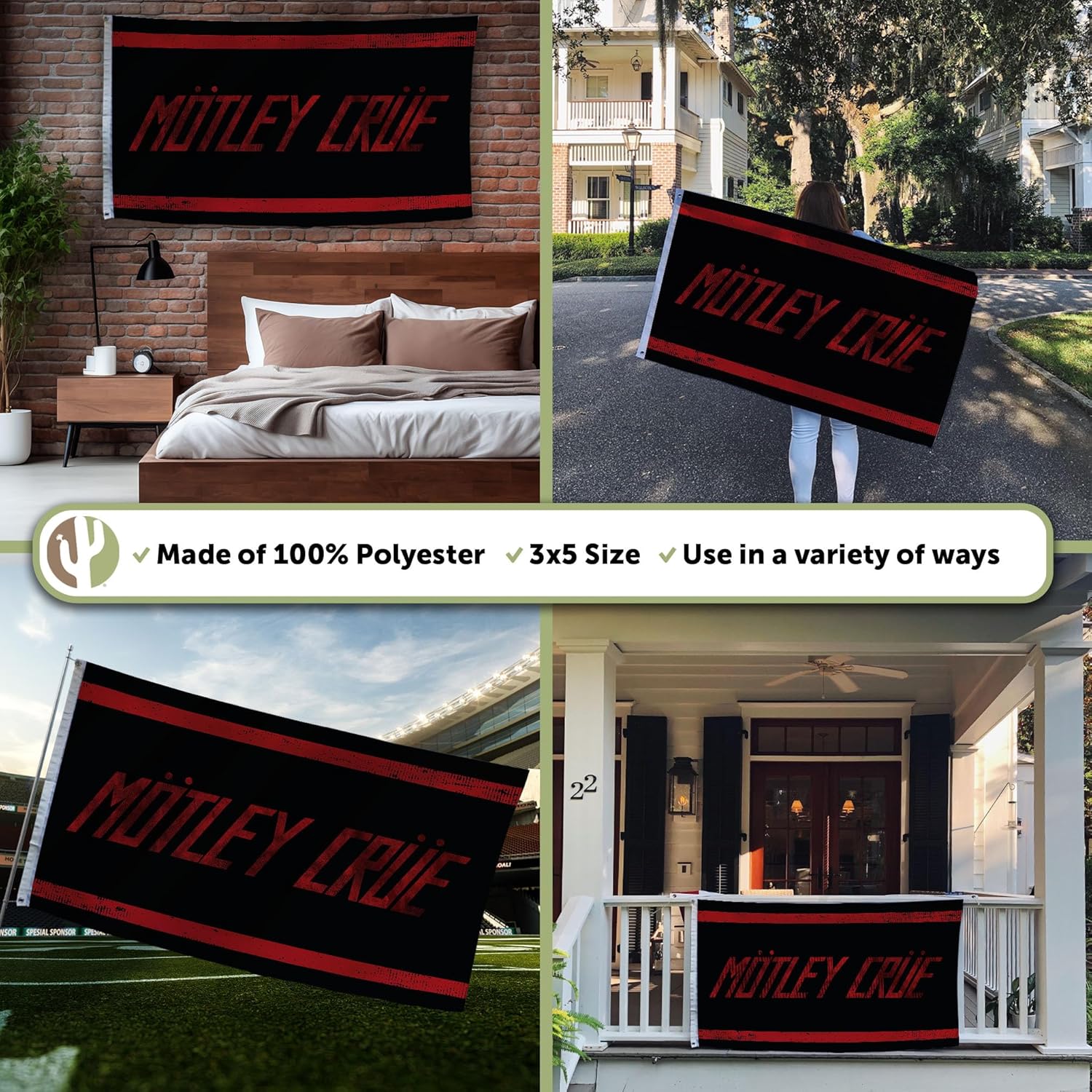 Desert Cactus Motley Crue Flag 100% Polyester Indoor Outdoor 3x5 feet Band Flags (Flag B) - Image 3