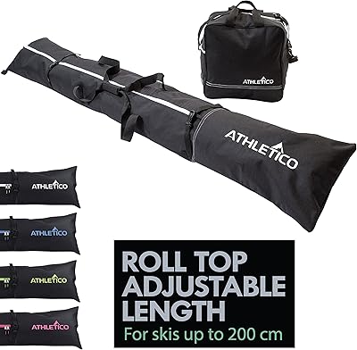Athletico, Borsa porta-sci e porta-scarponi da sci, 2 pezzi, Per conservare trasportare gli sci, Lunghezza massima: 200 cm, Taglia massima degli scarponi: 49,5, Include: 1 borsa porta-sci e 1 borsa porta-scarpon