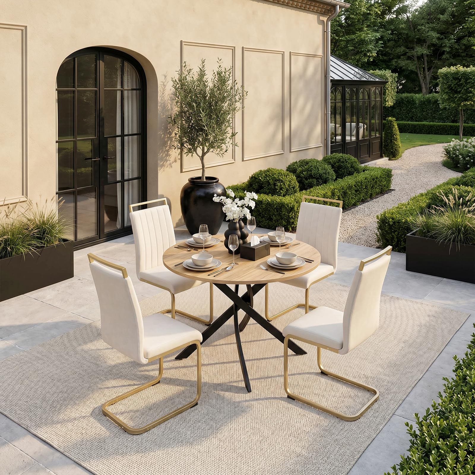 Esstisch Rund, Runder Esstisch für 2-4 Personen, Holz 80 cm Tisch, Gartentisch wetterfest, Küchentisch Esszimmertisch, für Esszimmer, Küche, Wohnzimmer, Gärten und Balkon (Helle Holzfarbe)