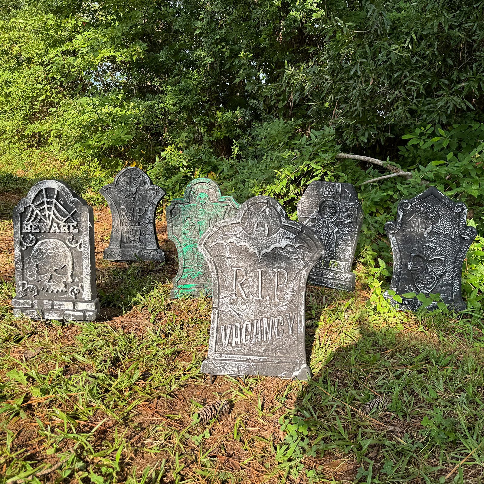 Halloween Decorations Foam Tombstones Graveyard Headstone with 12 Plastic Stakes for Halloween Yard Decorations, Lightweight RIP Tombstone for Halloween Outdoor Lawn Yard Garden Decor - 6 Pcs