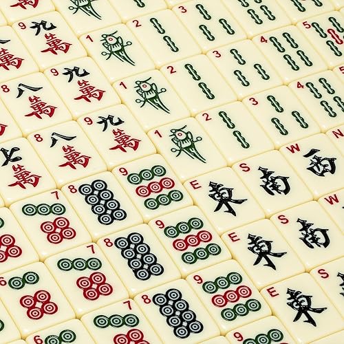 Miniatura 39 de Yellow Mountain Imports - Set de Mahjong chino, marfil clásico, con 146 fichas pequeñas de color marfil, estuche de vinilo, indicador de viento