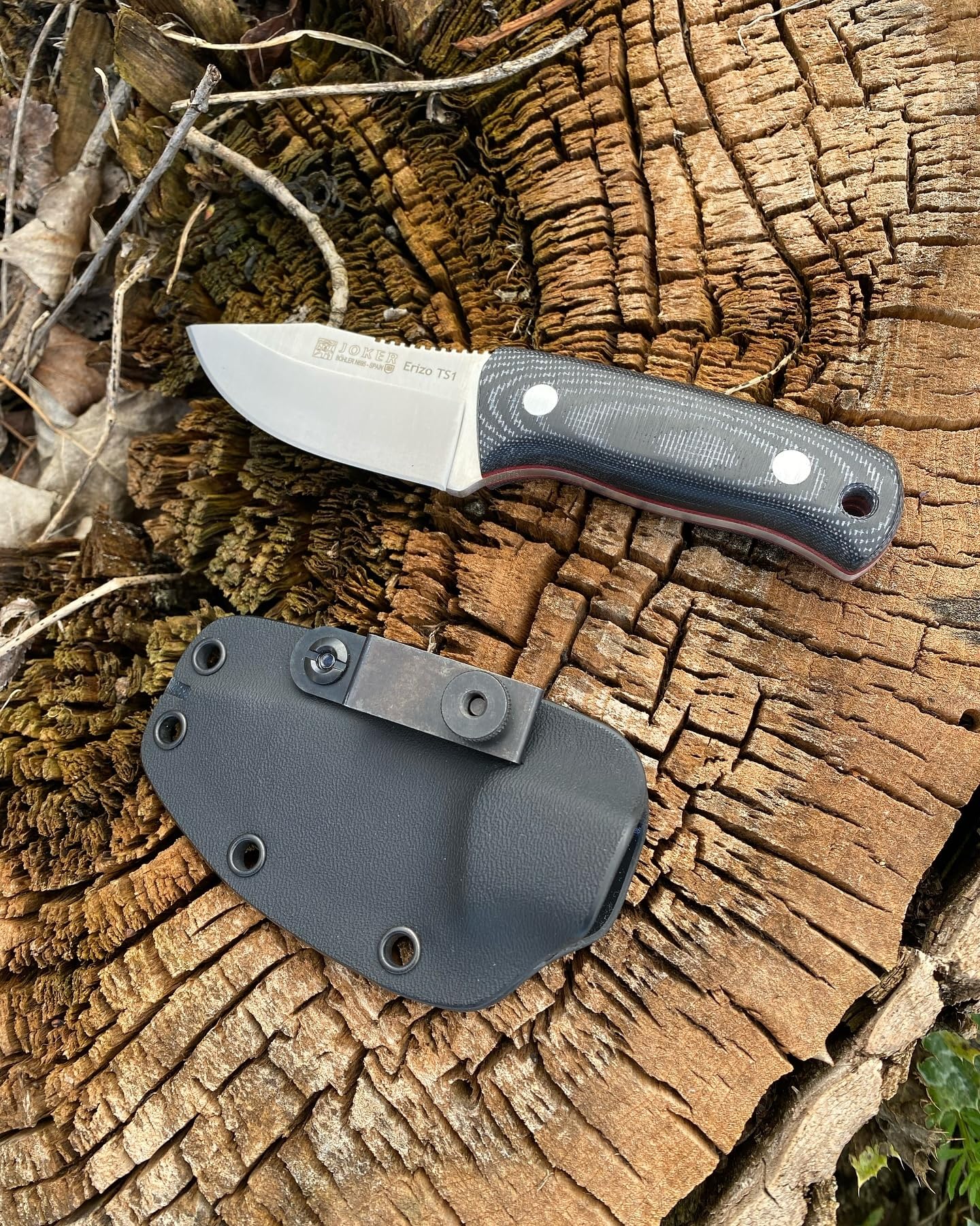 joker Coltello da caccia di sopravvivenza Coltello da caccia TS1 CM81-F, manico micarta, coltello con lama de 7,5 cm, include fodero de kydex, per la pesca, la caccia, il campeggio e l'escursionismo