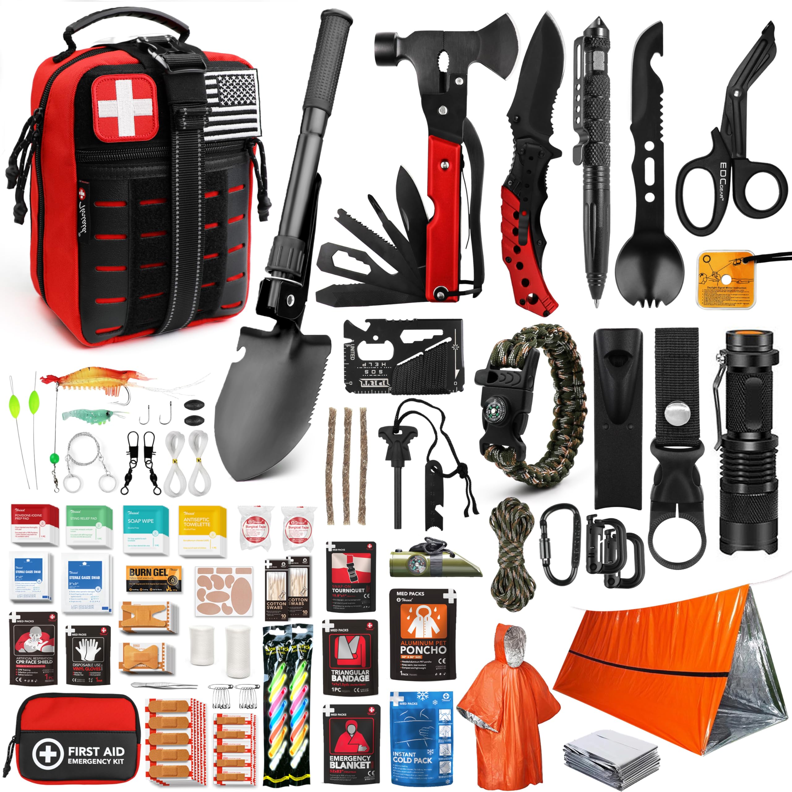 Survival First Aid Kit, 190 Pcs Survival Gear and Medical Supplies, Military IFAK EMT Molle Tactical Pouch for Outdoor, Camping, Hiking, Car, Vehicles