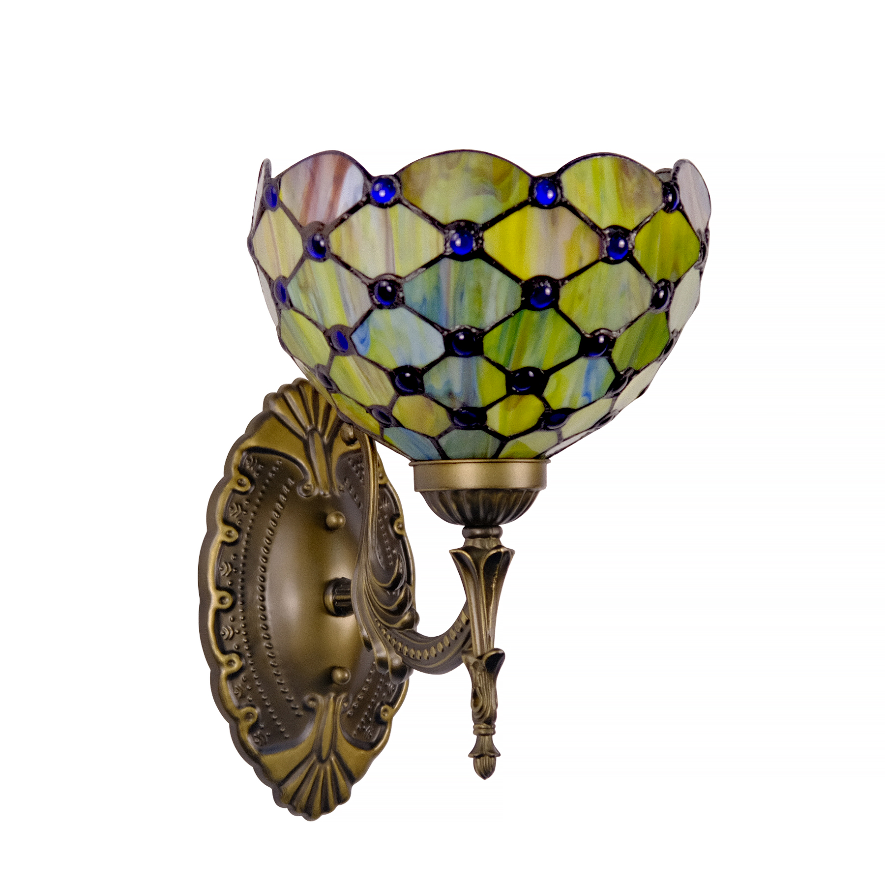 Image of Tiffany Wall Sconce Hand-Weld Stained Glass Bedside Lamp with Classic 8 Inches Lampshade for Bedroom Hallway Living Room Home Office (Gradient Green)