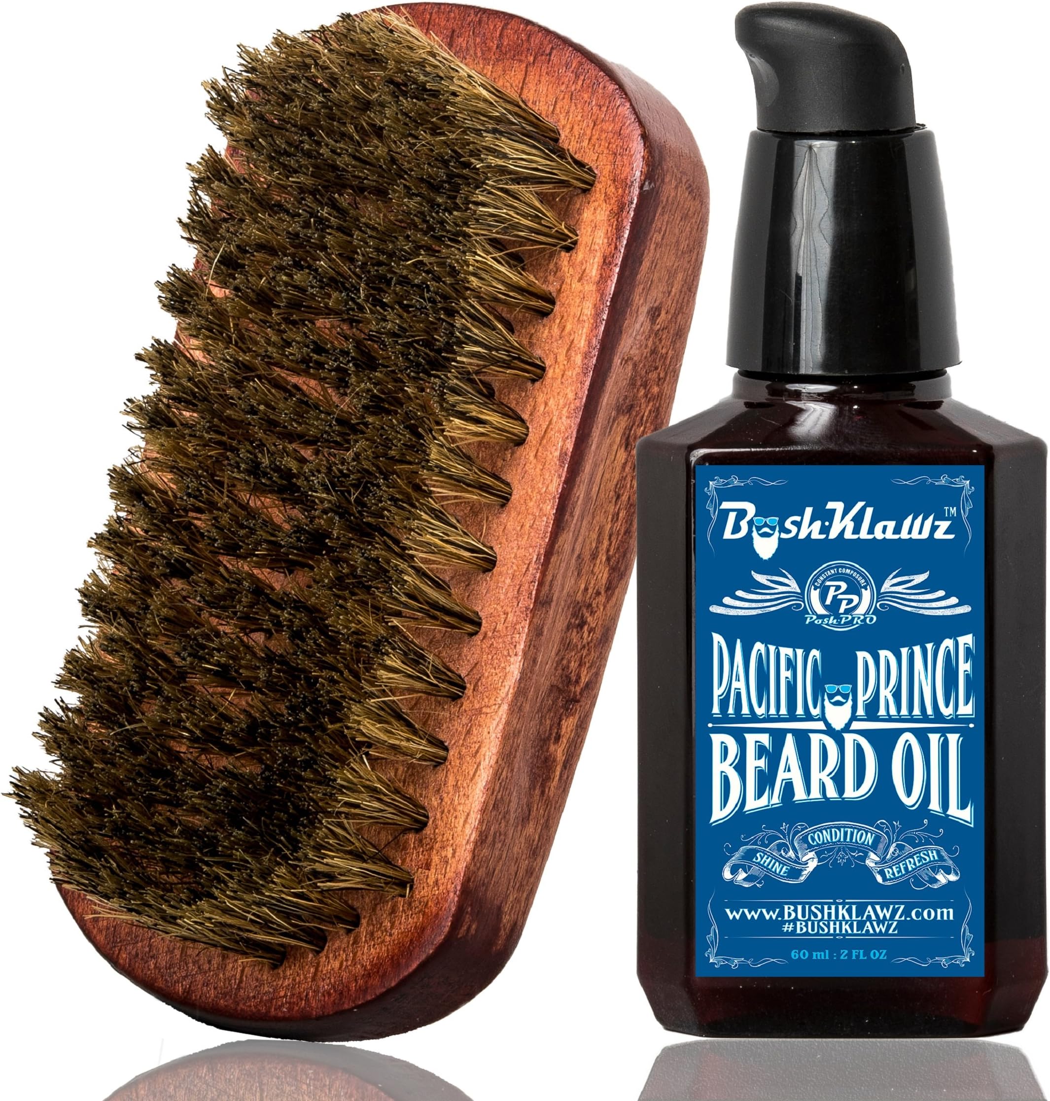 Pacific Prince Beard Oil Conditioner & BoarKlawz Beard Boar Brush Gift Set Beard Care Kit Men's Beard Grooming Bundle Set - Best Bearded Man Daily Grooming Starter Set