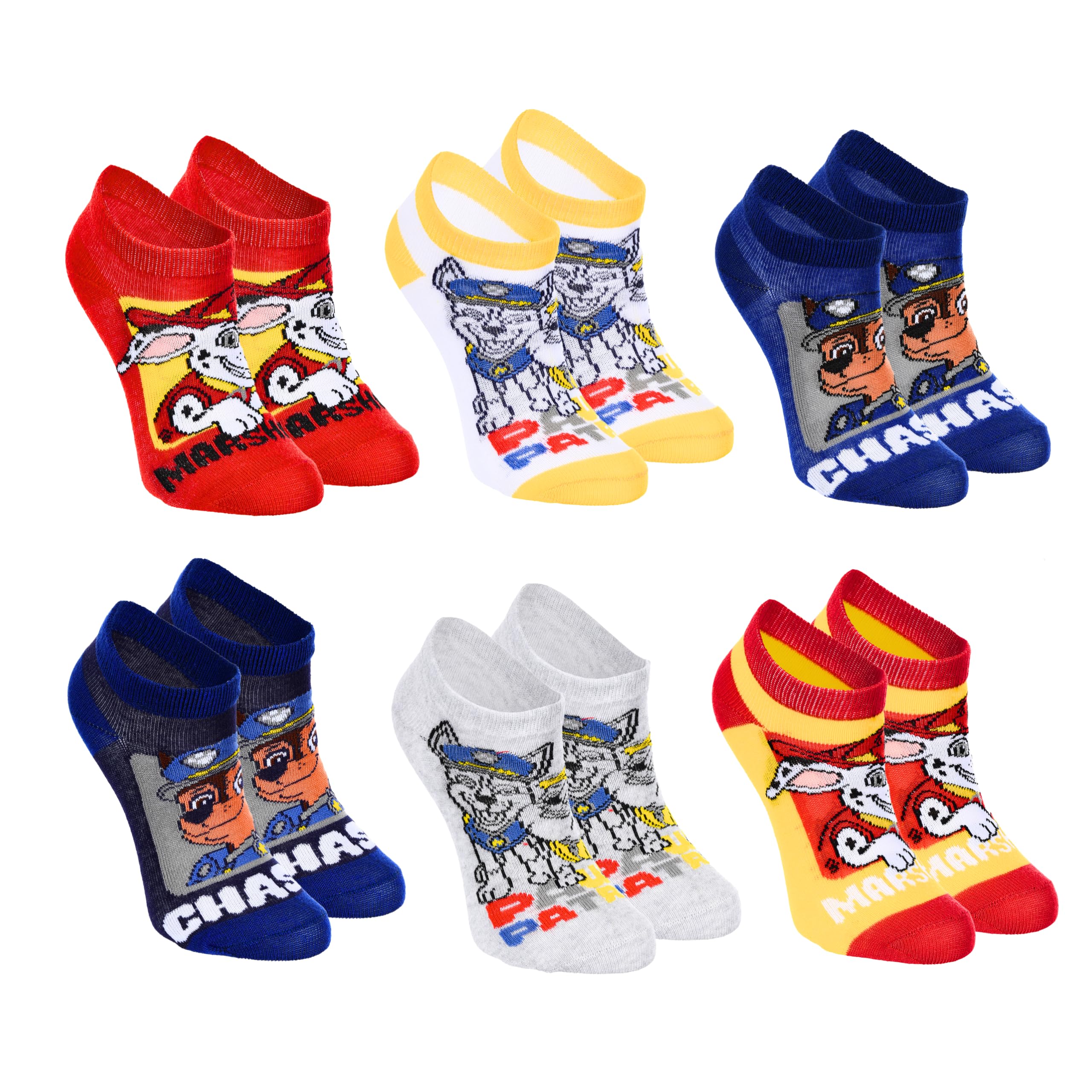 Paw Patrol Calzini per bambini, set di 6 calzini corti invisibili in cotone, regalo per bambini, taglie EU 23-34