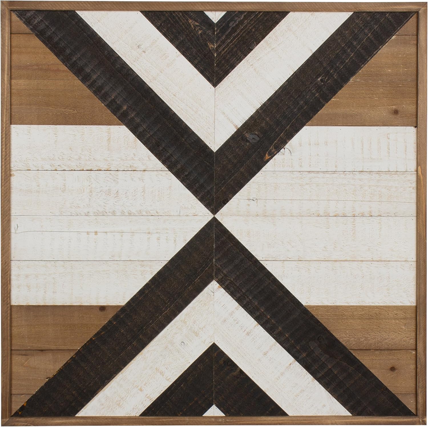 Kate and Laurel Baralt Shiplap Wood Plank Art, Black, White and Rustic Brown