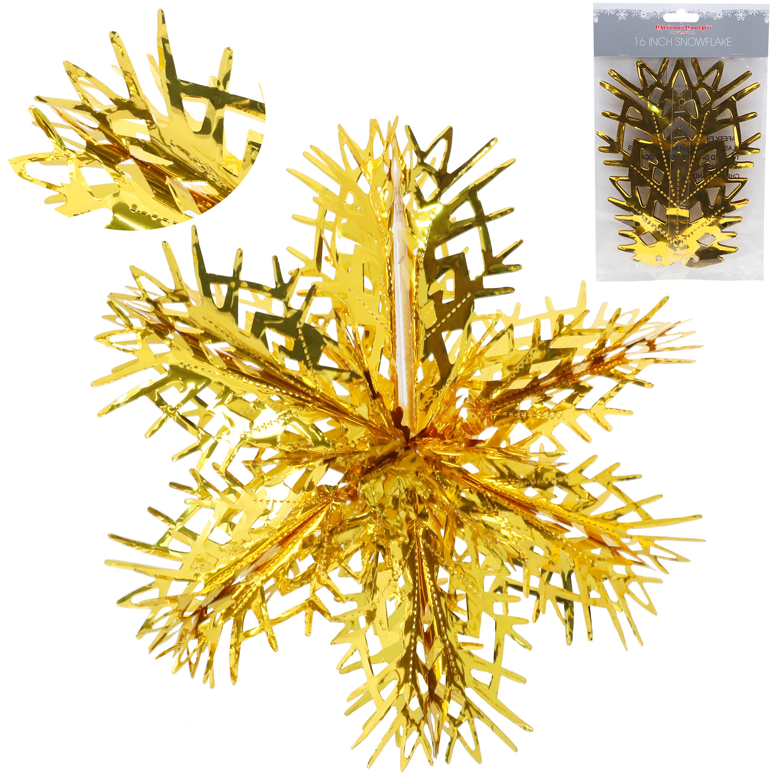 Christmas Concepts Gold Christmas Concepts® 16” (1.3Ft) Large Foil 3D Snowflake Hanging Decoration – Christmas Trimming (Gold)