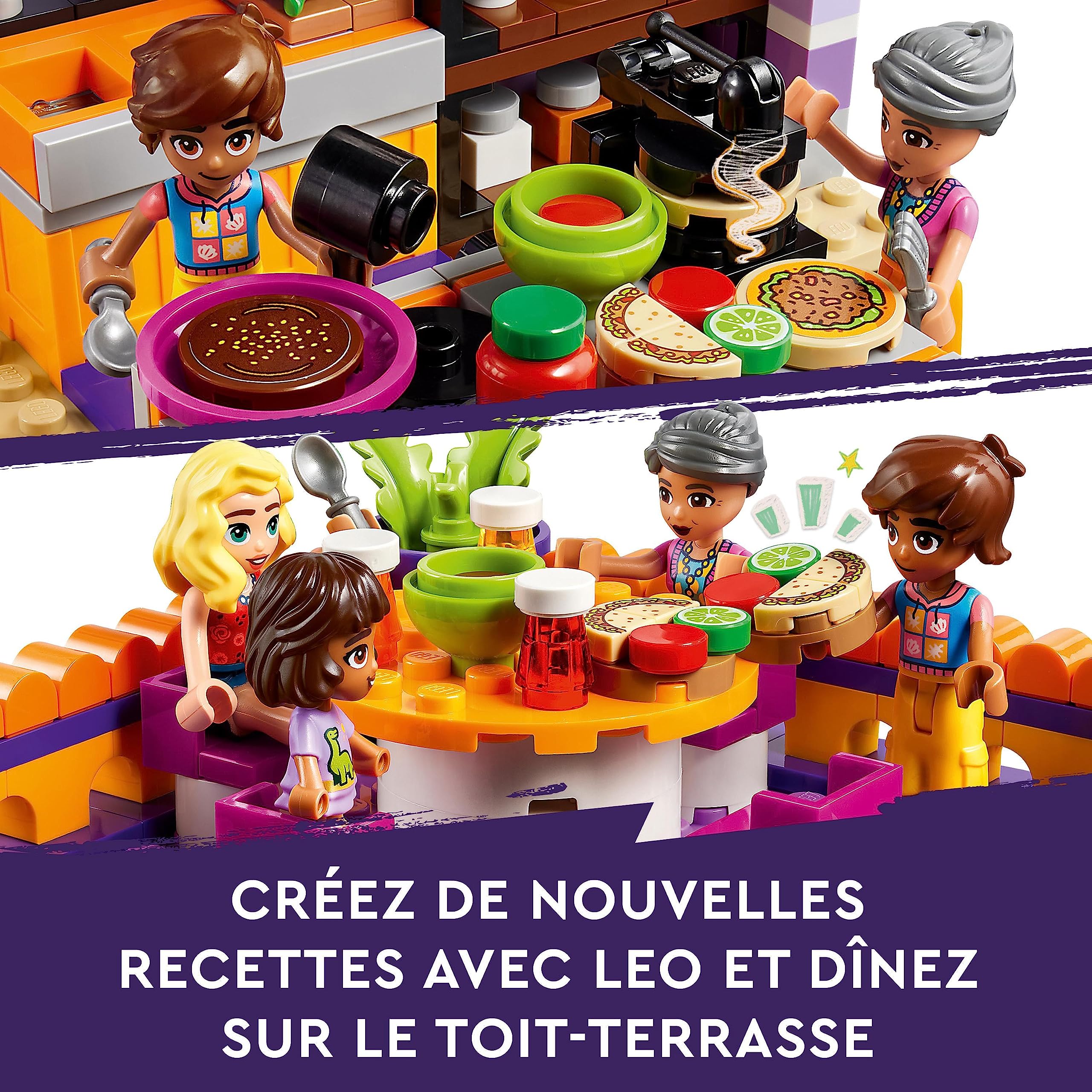 LEGO Friends La Cuisine Collective de Heartlake City - Jeu de Rôle avec Accessoires de Maison - Inclut 3 Mini-Poupées Plus Figurine Churro Le Chat - À Combiner avec Le Centre Collectif (41748) 41747